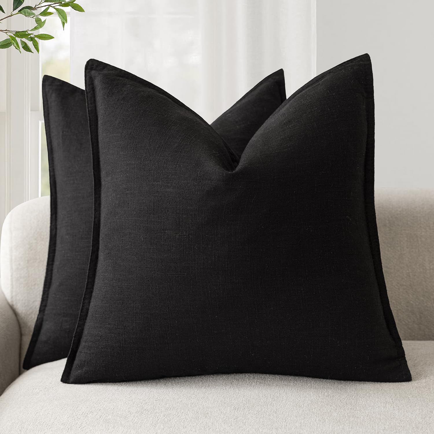 Foindtower Pack of 2, Decorative Linen Soild Throw Pillow Covers Soft Accent Cushion Case Boho Farmhouse Neutral Pillowcase for Couch Sofa Bedroom Living Room Home Decor 20 x 20 Inch Natural Beige