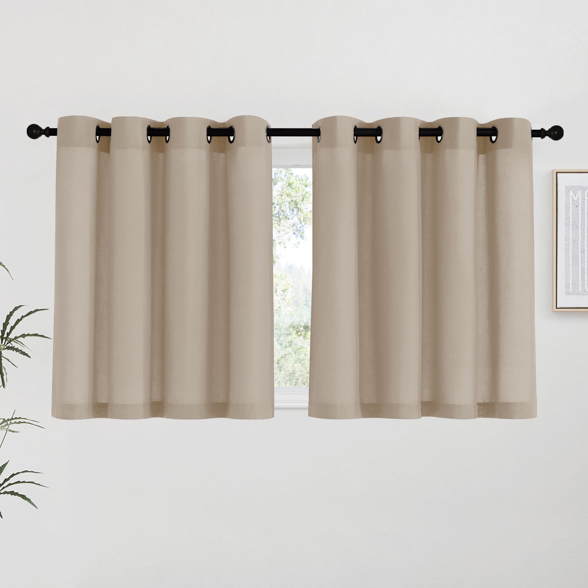 NICETOWN Natural Linen Curtains 84 inch Long 2 Panels Set, Grommet Top Thick Linen Burlap Semi Sheer Vertical Drapes Privacy Assured with Light Filtering for Bedroom/Living Room, W55 x L84