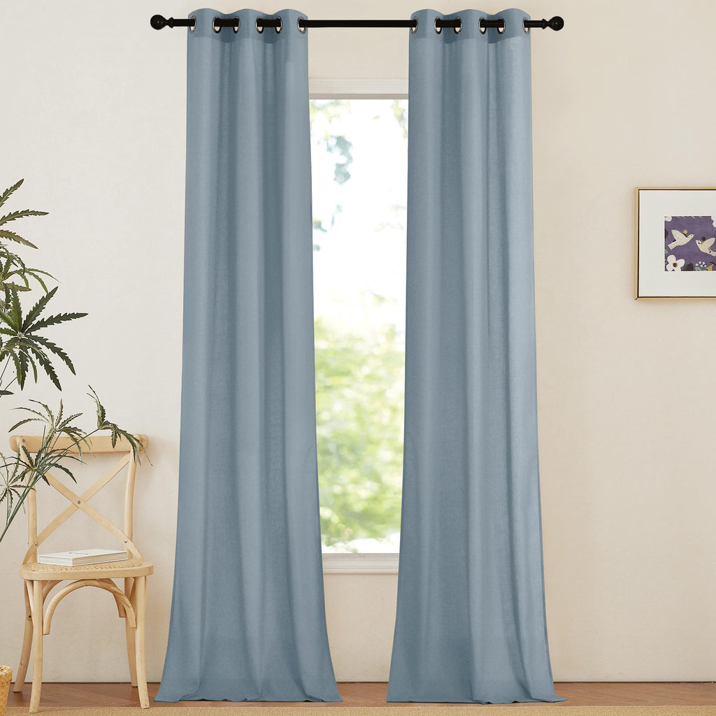 NICETOWN Natural Linen Curtains 84 inch Long 2 Panels Set, Grommet Top Thick Linen Burlap Semi Sheer Vertical Drapes Privacy Assured with Light Filtering for Bedroom/Living Room, W55 x L84