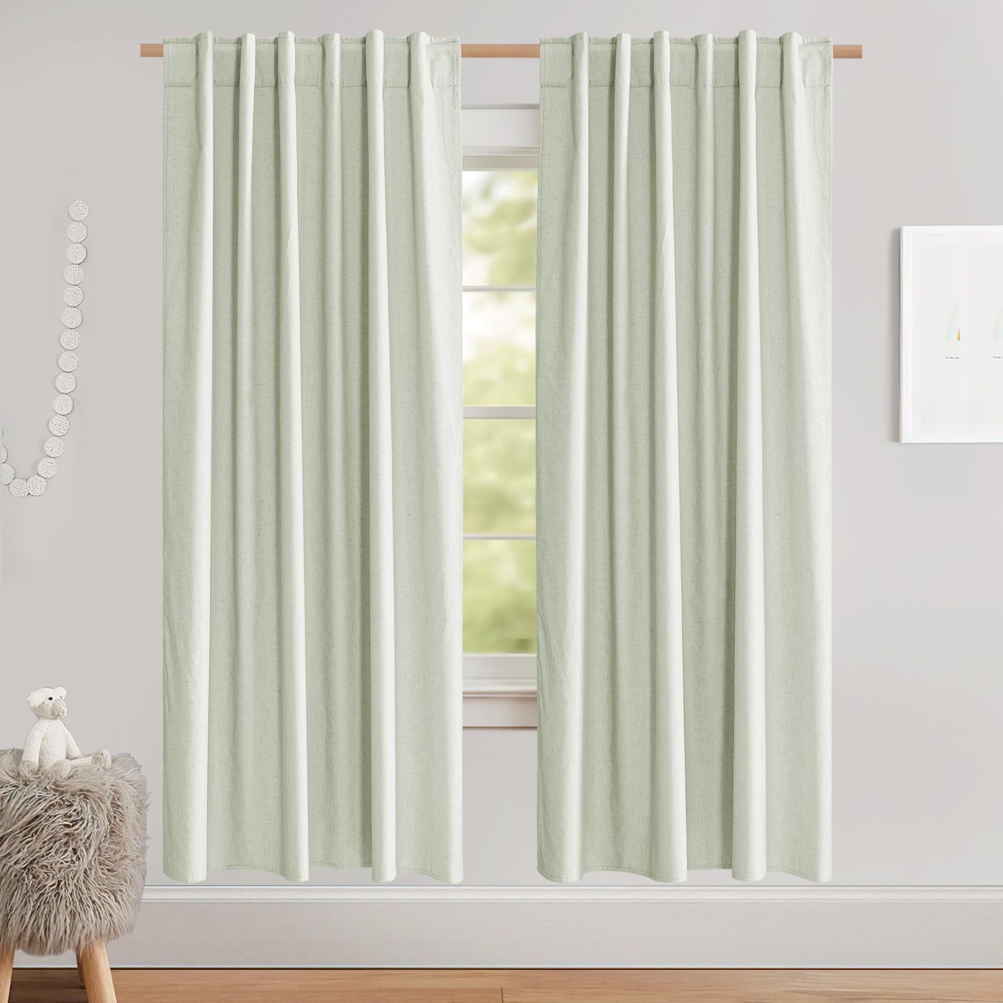 NICETOWN 100% Blackout Linen Curtains 90" Long for Bedroom, Thermal Insulated Living Room Curtains with Liner, Farmhouse Style Linen Blend Window Draperies for Dining Room (2 Panels, 52" W, Natural)