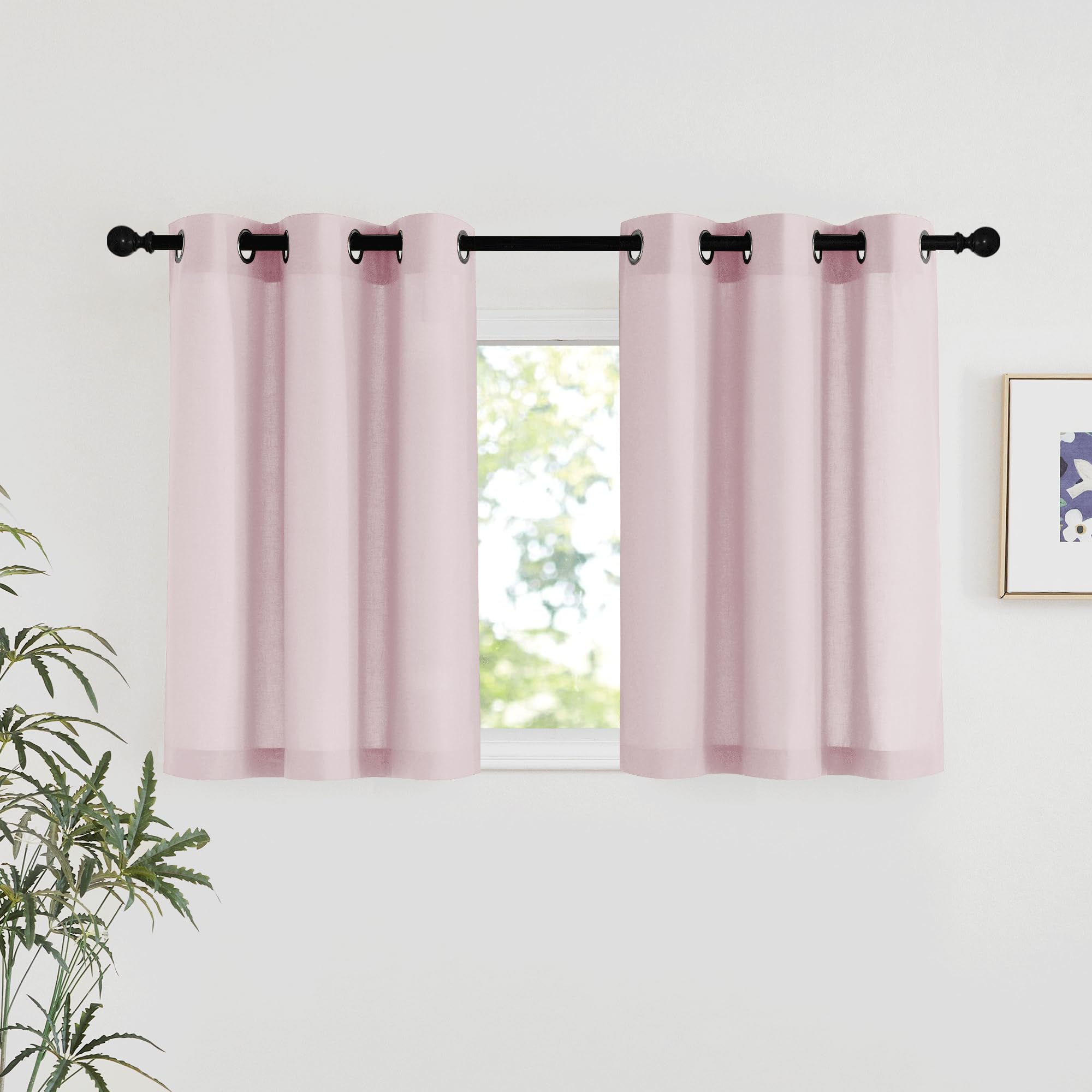 NICETOWN Natural Linen Curtains 84 inch Long 2 Panels Set, Grommet Top Thick Linen Burlap Semi Sheer Vertical Drapes Privacy Assured with Light Filtering for Bedroom/Living Room, W55 x L84