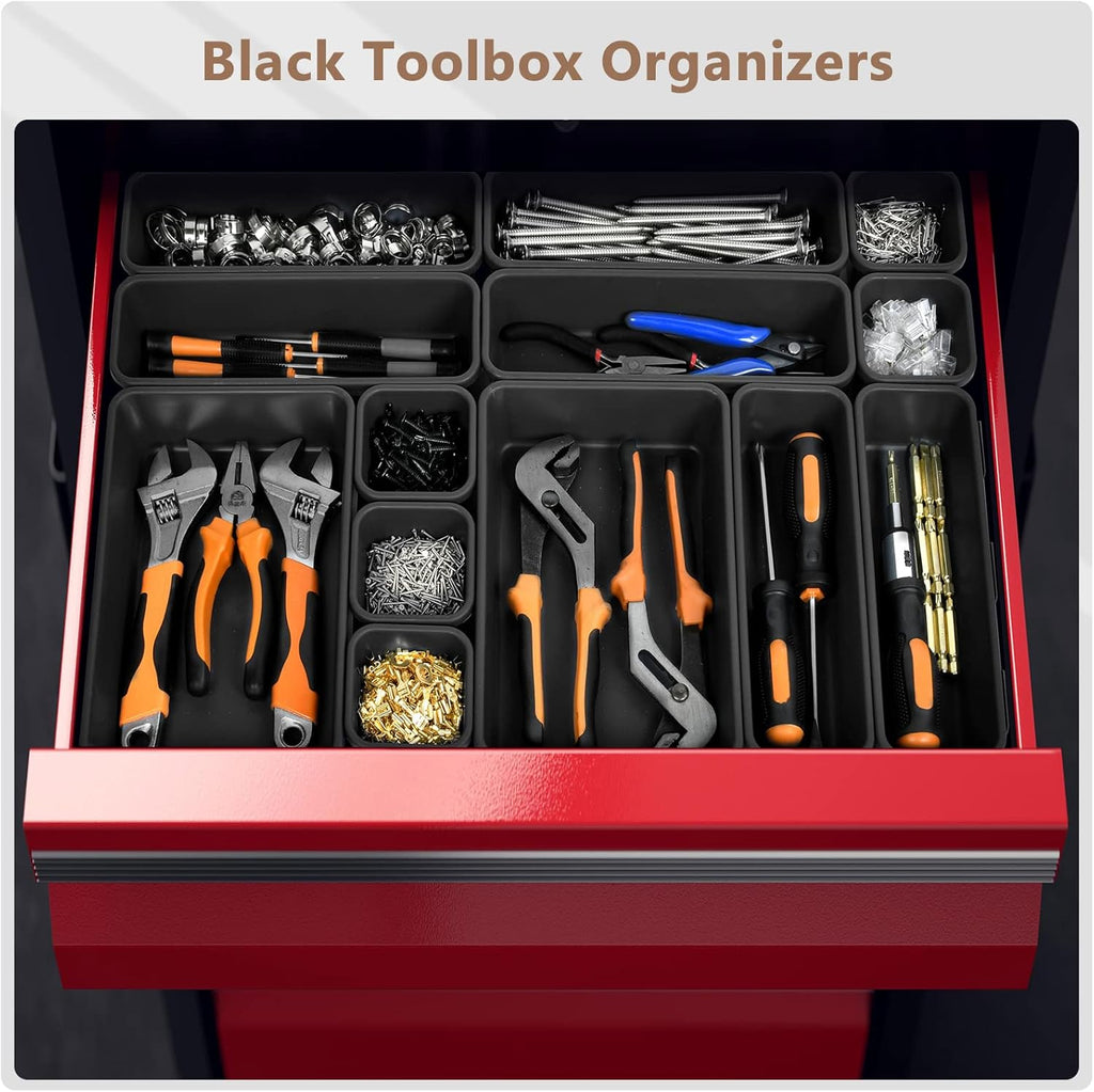 【More Larger Size】A-LUGEI【69 PCS-5 Size】 Tool Box Organizer Tray Divider Set【Black】 Desk Drawer Organizer Bin, Socket Organization and Storage Toolbox for Rolling Tool Chest Cart WorkBench Part Widget
