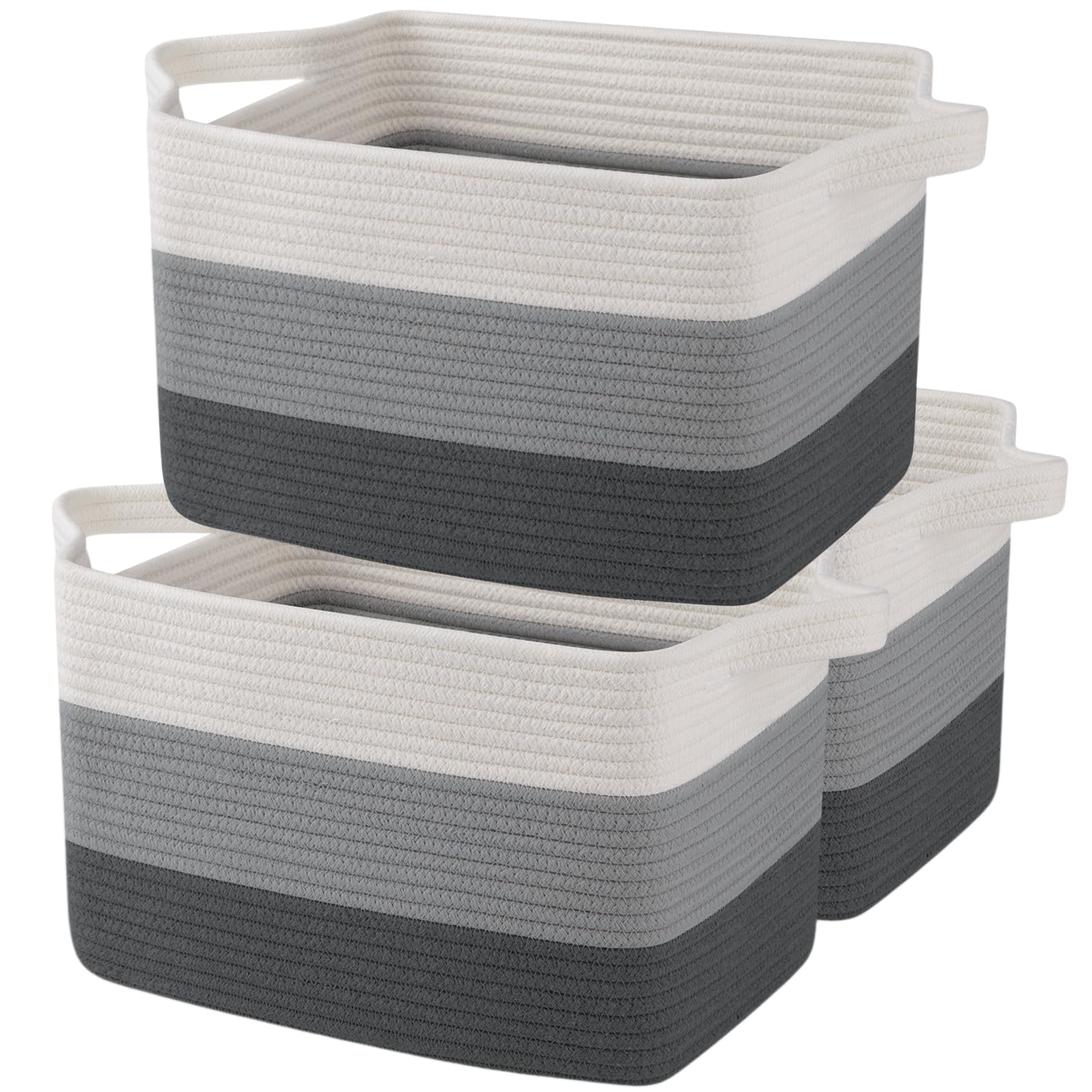 OIAHOMY Storage Basket, Woven Baskets for Storage, Cotton Rope Basket for toys,Towel Baskets for Bathroom - Pack of 3, Gradient Yellow