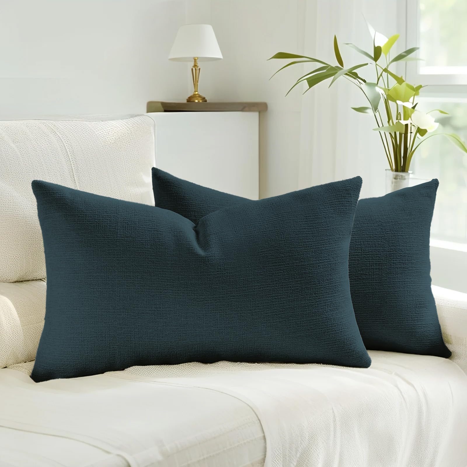 HAUSSY Pack of 2 Linen Pillow Covers 18x18 Inch, Decorative Throw Pillows Soft Boho Neutral Cushion Covers Home Decor Modern Soild Pillow Cases for Couch Living Room Sofa Bed, Coffee (Covers Only)