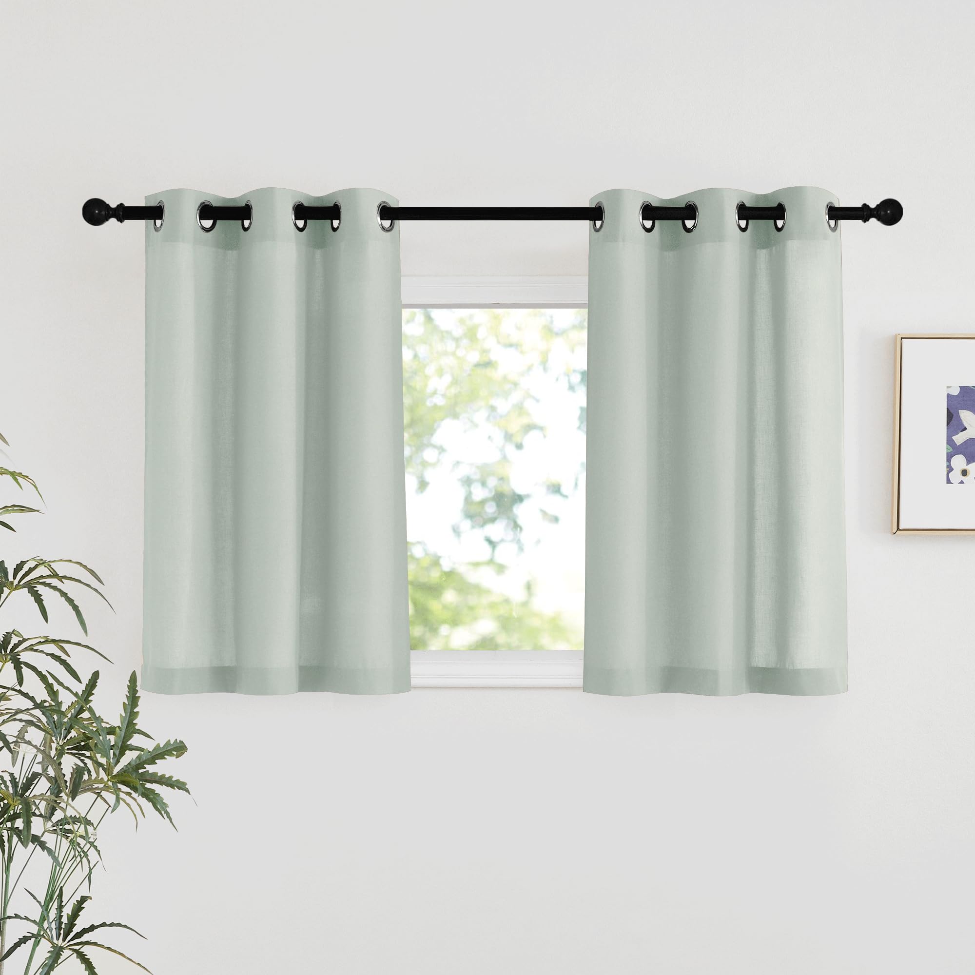 NICETOWN Natural Linen Curtains 84 inch Long 2 Panels Set, Grommet Top Thick Linen Burlap Semi Sheer Vertical Drapes Privacy Assured with Light Filtering for Bedroom/Living Room, W55 x L84
