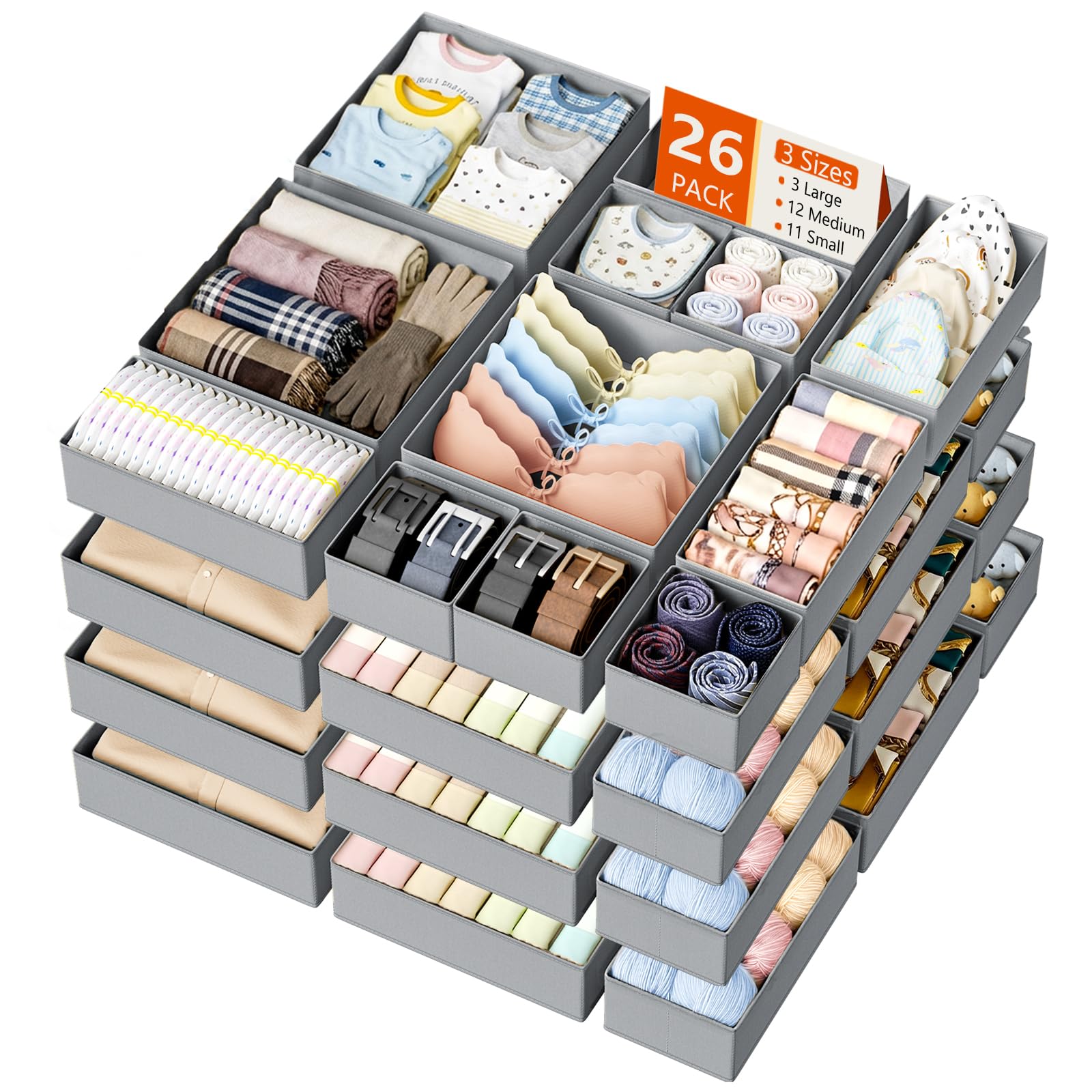 DIMJ Drawer Organizer Clothes Storage - 18 Pack Baby Dresser Organizer for Nursery, Foldable Closet Drawer Organizer Bins for Bedroom Organization, Fabric Storage Dividers for Socks, Underwears, Bras