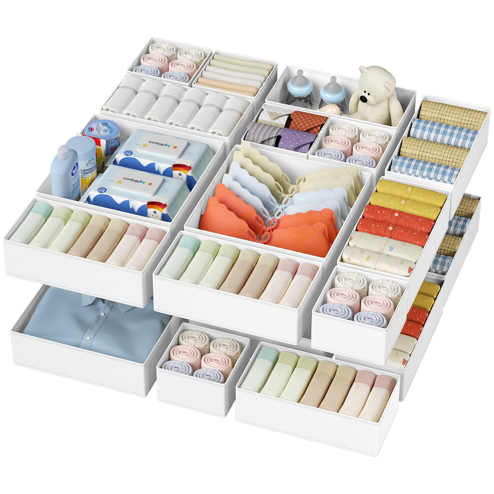 DIMJ Drawer Organizer Clothes Storage - 18 Pack Baby Dresser Organizer for Nursery, Foldable Closet Drawer Organizer Bins for Bedroom Organization, Fabric Storage Dividers for Socks, Underwears, Bras