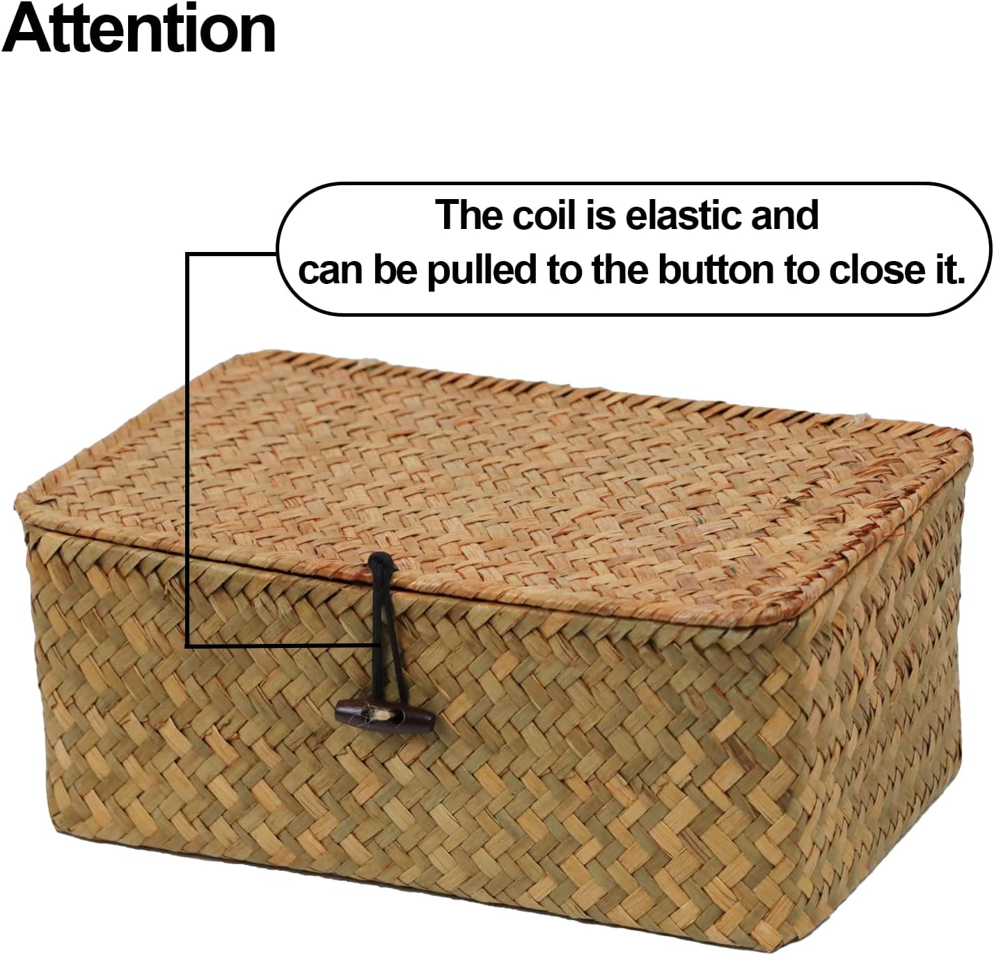 Wicker Storage Basket with Lid, Natural Seagrass Storage Baskets for Organizing, Rectangular Woven Basket for Storage, Decorative Boxes Bins with Lids Home Organizer Decor