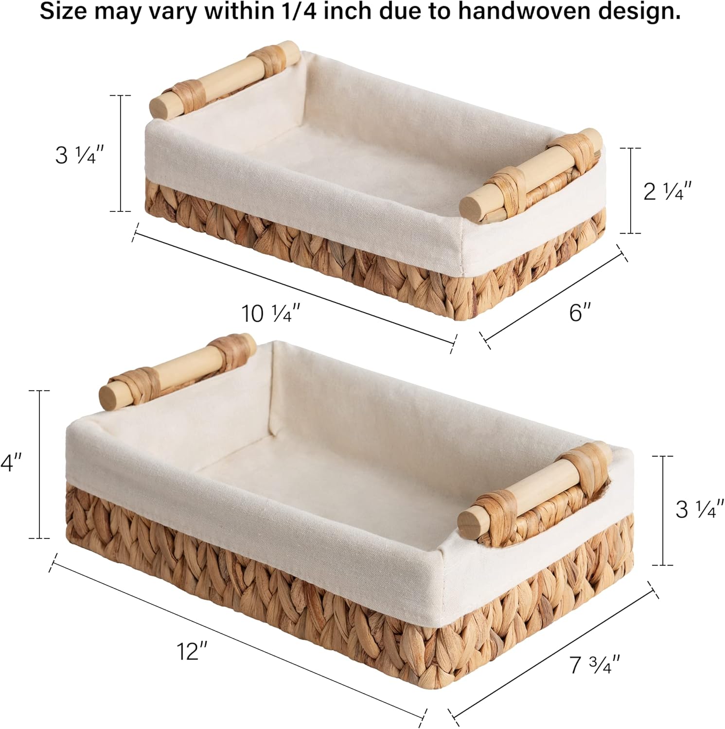 StorageWorks Small Baskets for Organizing, Wicker Bathroom Basket for Toilet Tank Top with Liner, Natural Water Hyacinth, Set of 2