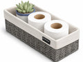 Brookstone Over the Toilet Tank Wicker Storage Basket, Bathroom and Closet Organizers and Storage Bins with Fabric Liner, Grey, 2 Pack Set
