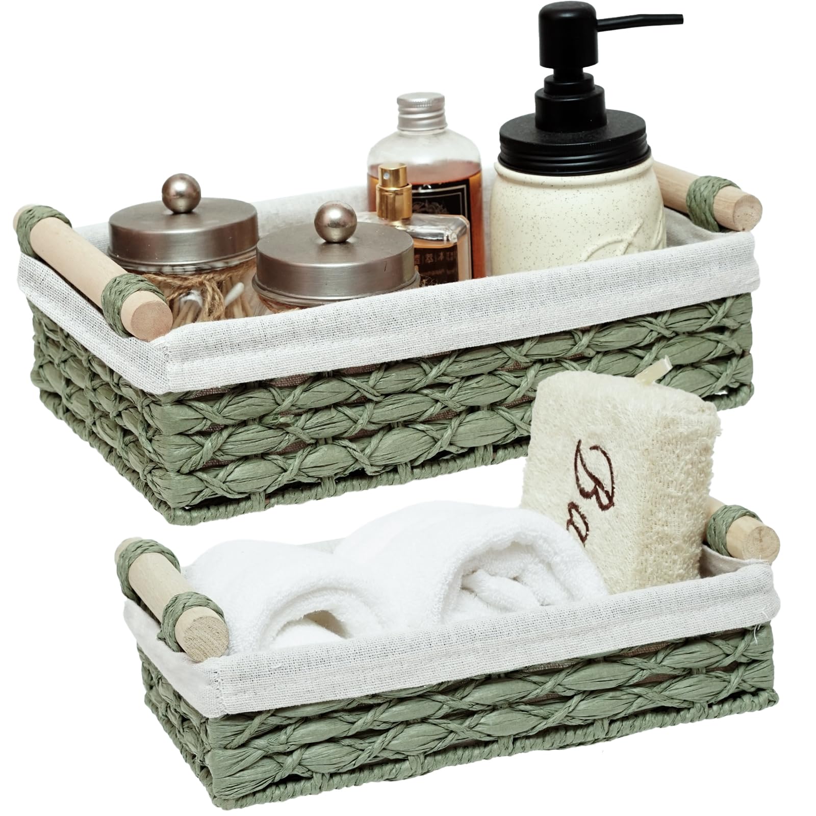 Storage Basket Wicker Baskets for Organizing Storage Bins for Counter Toilet Paper Storage Basket for Toilet Tank Top (Set of 2,Grey)