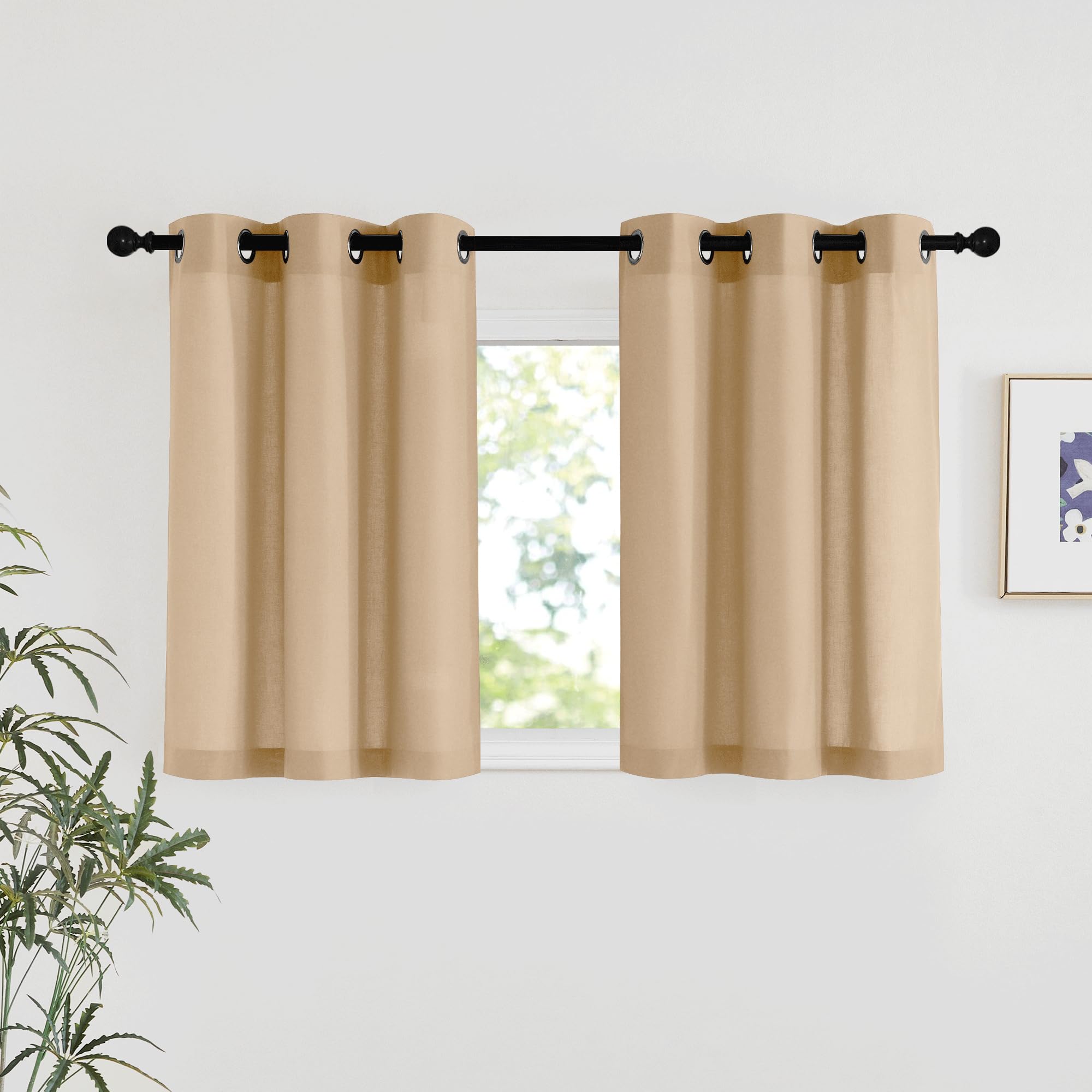 NICETOWN Natural Linen Curtains 84 inch Long 2 Panels Set, Grommet Top Thick Linen Burlap Semi Sheer Vertical Drapes Privacy Assured with Light Filtering for Bedroom/Living Room, W55 x L84