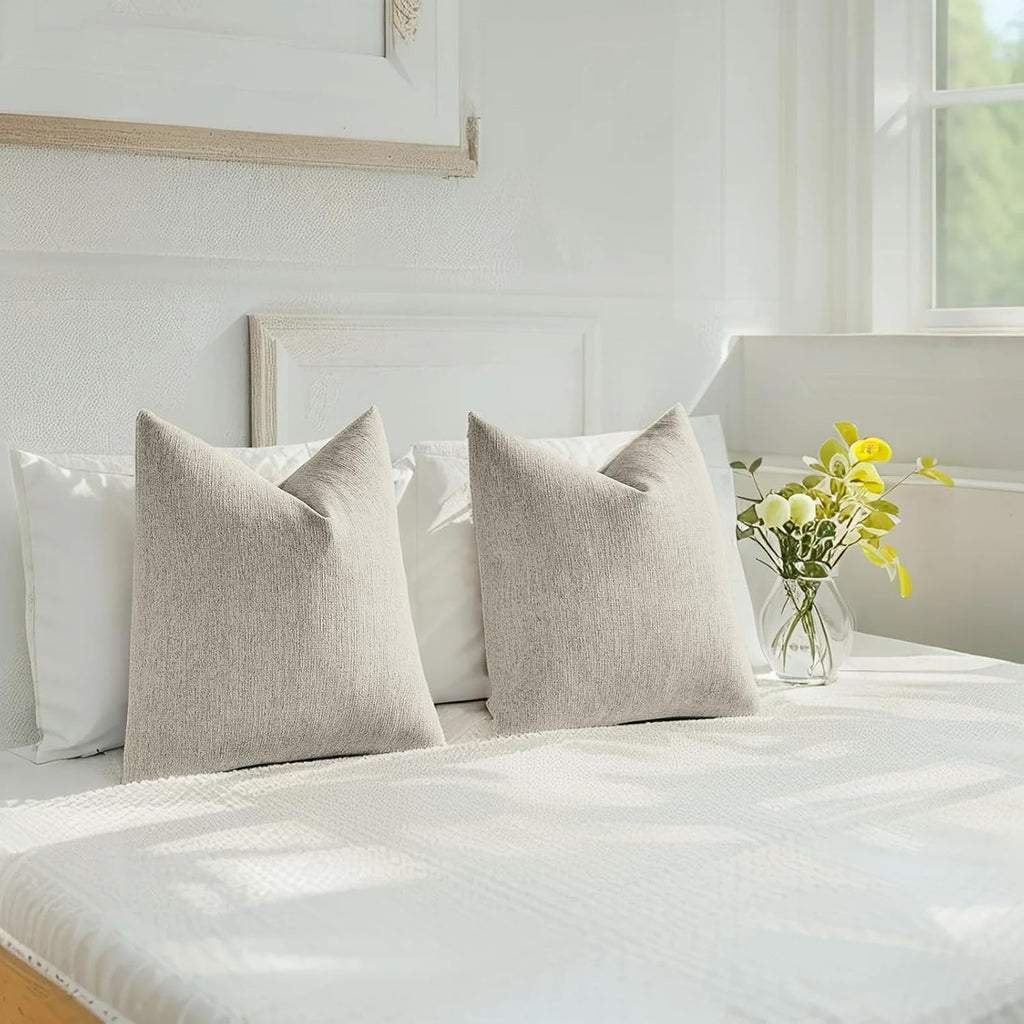 HAUSSY Pack of 2 Linen Pillow Covers 18x18 Inch, Decorative Throw Pillows Soft Boho Neutral Cushion Covers Home Decor Modern Soild Pillow Cases for Couch Living Room Sofa Bed, Coffee (Covers Only)