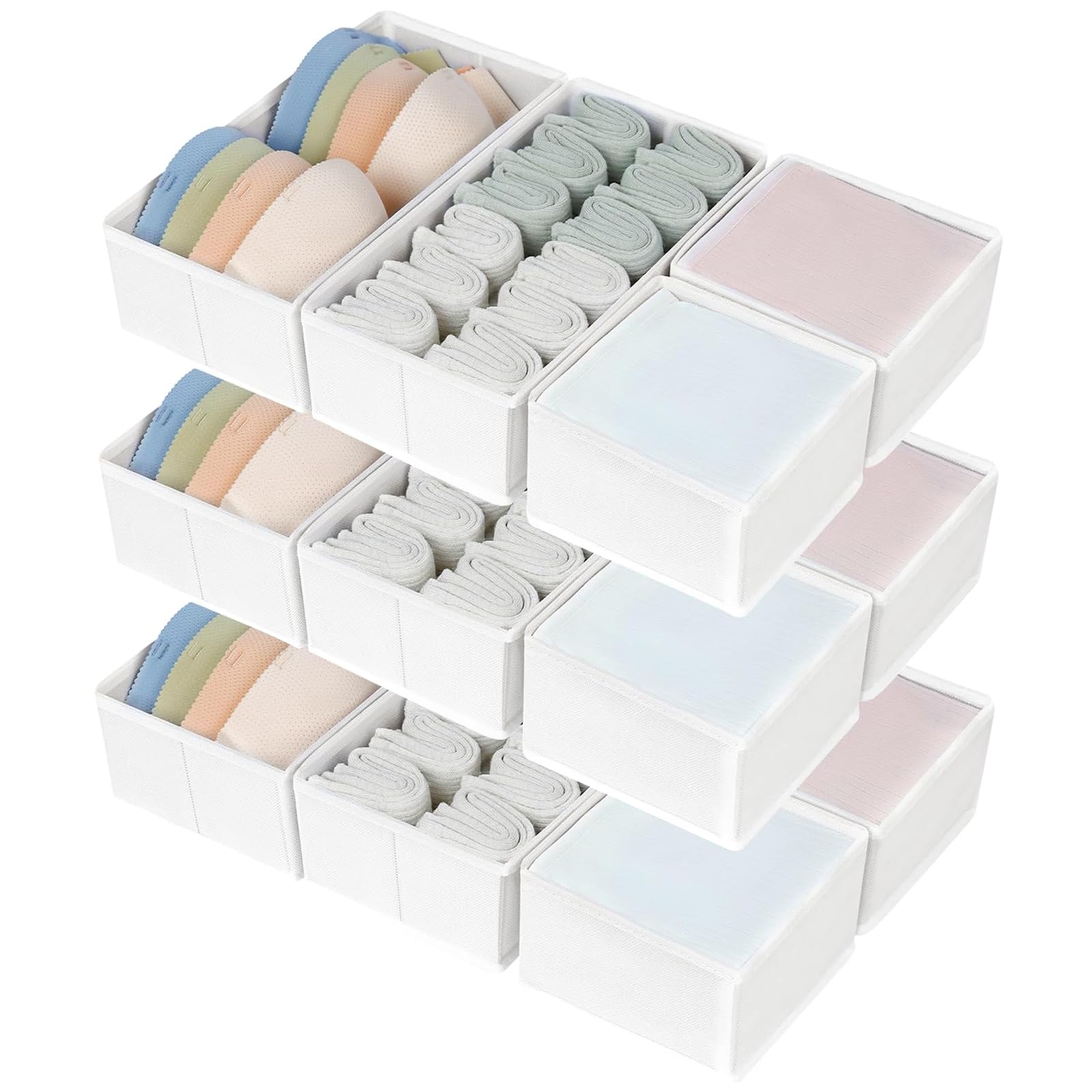 DIMJ Drawer Organizers Clothes, Dresser Organizer Bins for Baby Clothes,Underwear and Sock, Fabric Closet Organization and Storage Boxs, Drawer Dividers for Nursery, Clothing, Tie - 4 Pack, Beige