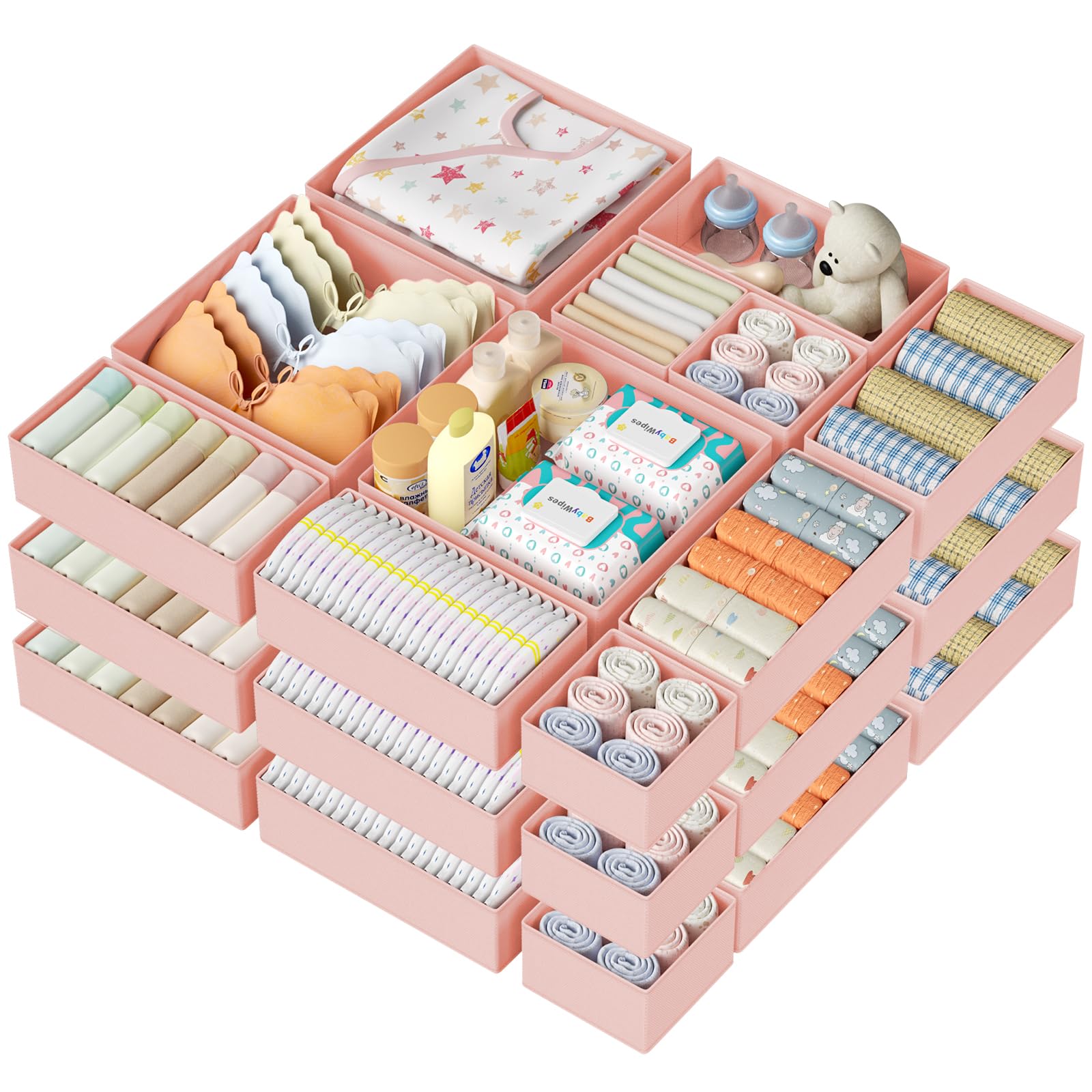 DIMJ Drawer Organizer Clothes Storage - 18 Pack Baby Dresser Organizer for Nursery, Foldable Closet Drawer Organizer Bins for Bedroom Organization, Fabric Storage Dividers for Socks, Underwears, Bras