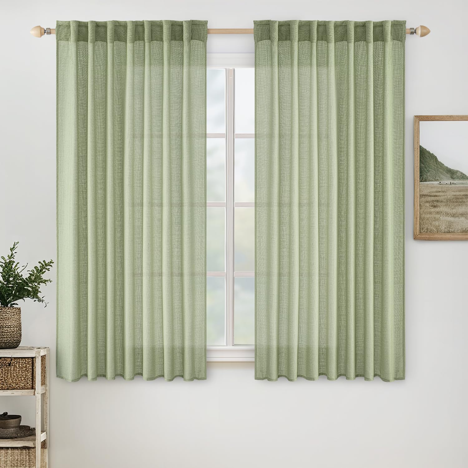 MIULEE Taupe Linen Curtains 84 Inch Length for Bedroom Living Room, Soft Thick Linen Textured Window Drapes Semi Sheer Light Filtering Back Tab Rod Pocket Burlap Look Farmhouse Country Decor, 2 Panels