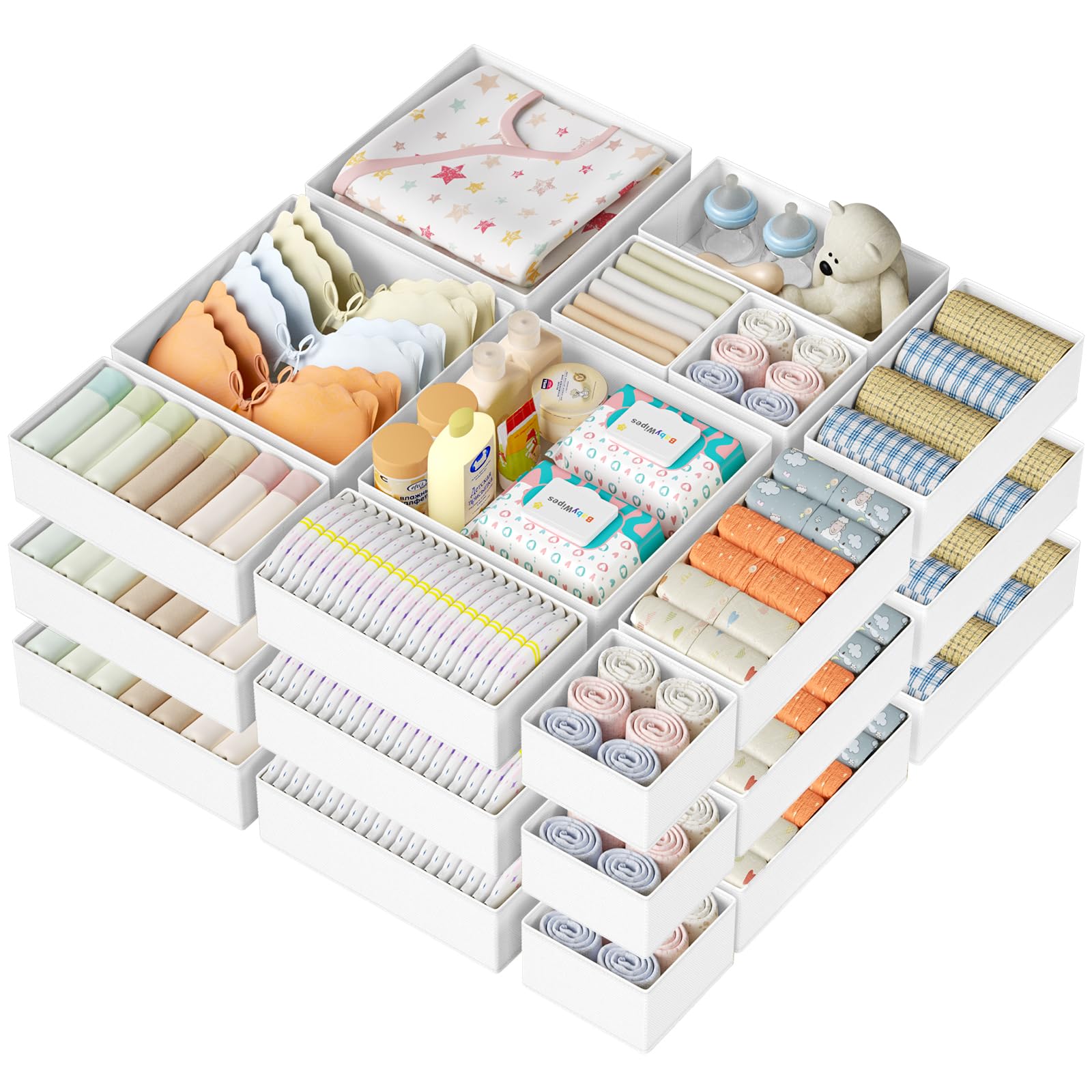 DIMJ Drawer Organizer Clothes Storage - 18 Pack Baby Dresser Organizer for Nursery, Foldable Closet Drawer Organizer Bins for Bedroom Organization, Fabric Storage Dividers for Socks, Underwears, Bras