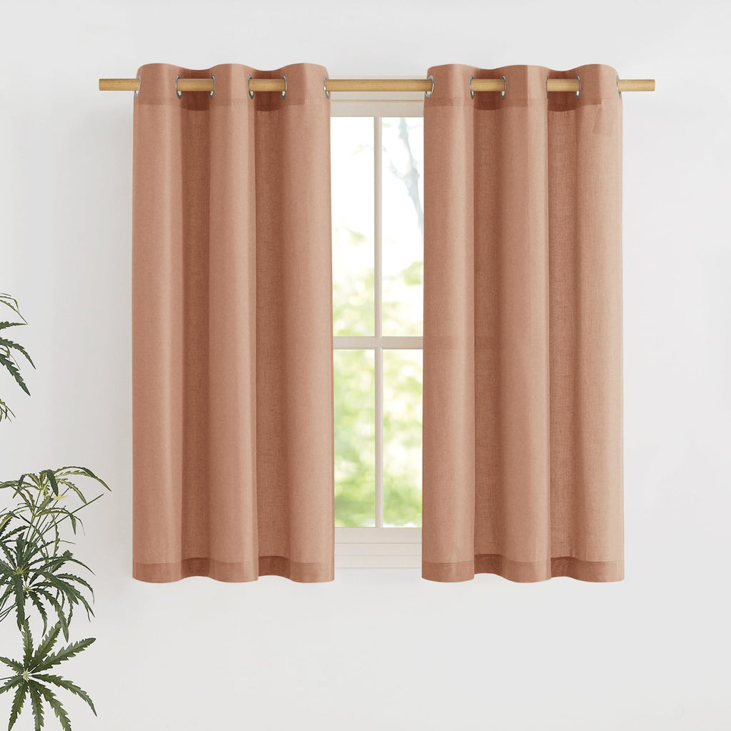 NICETOWN Natural Linen Curtains 84 inch Long 2 Panels Set, Grommet Top Thick Linen Burlap Semi Sheer Vertical Drapes Privacy Assured with Light Filtering for Bedroom/Living Room, W55 x L84