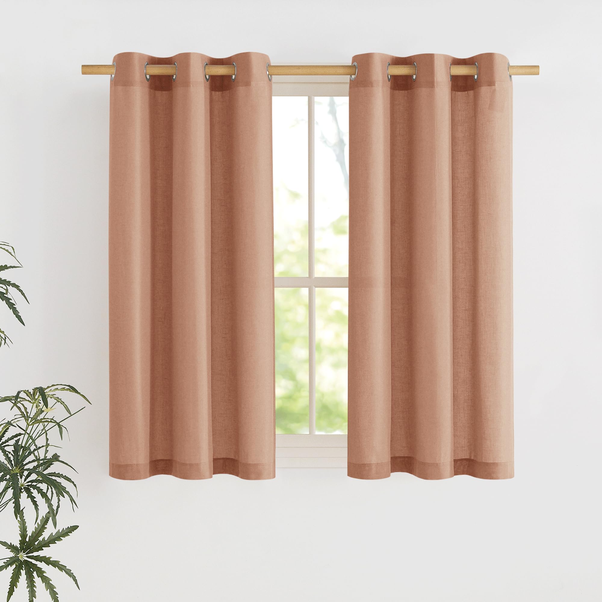 NICETOWN Natural Linen Curtains 84 inch Long 2 Panels Set, Grommet Top Thick Linen Burlap Semi Sheer Vertical Drapes Privacy Assured with Light Filtering for Bedroom/Living Room, W55 x L84