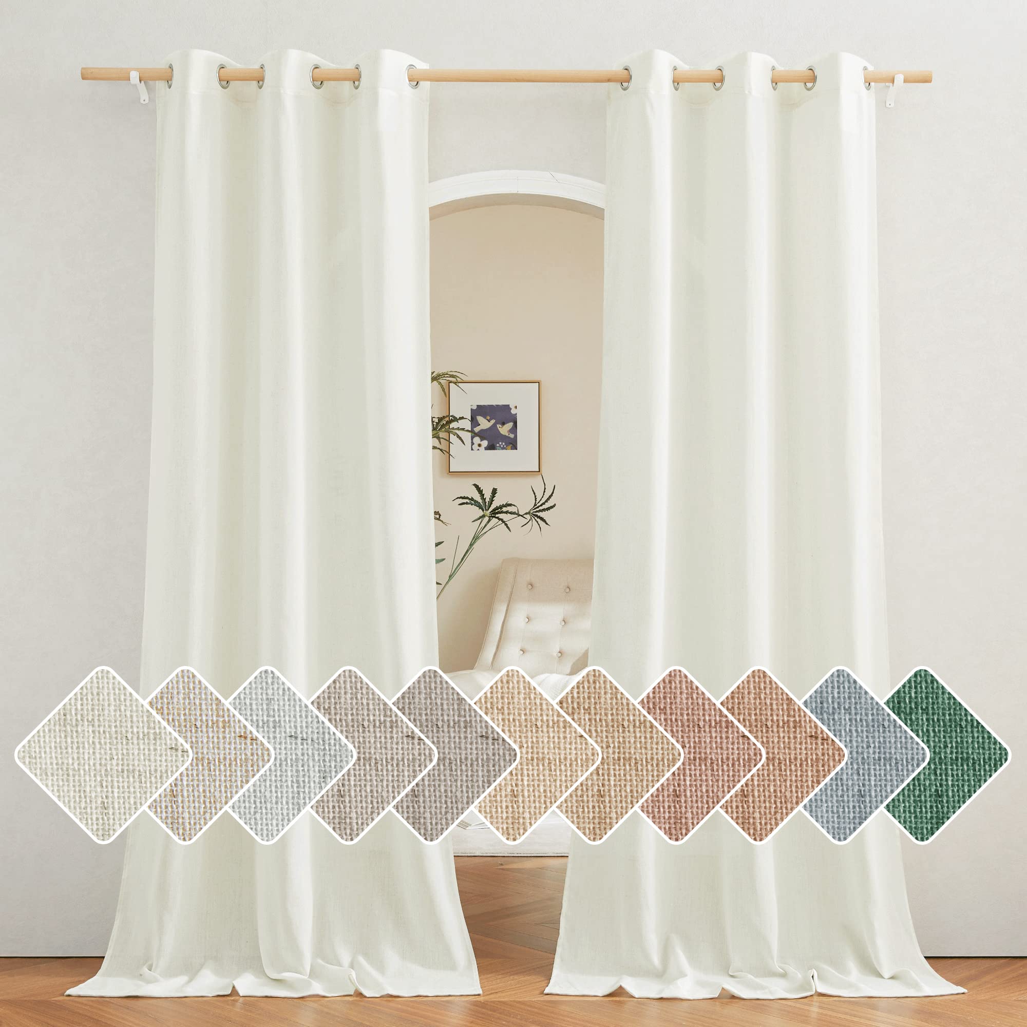 NICETOWN Natural Linen Curtains 84 inch Long 2 Panels Set, Grommet Top Thick Linen Burlap Semi Sheer Vertical Drapes Privacy Assured with Light Filtering for Bedroom/Living Room, W55 x L84