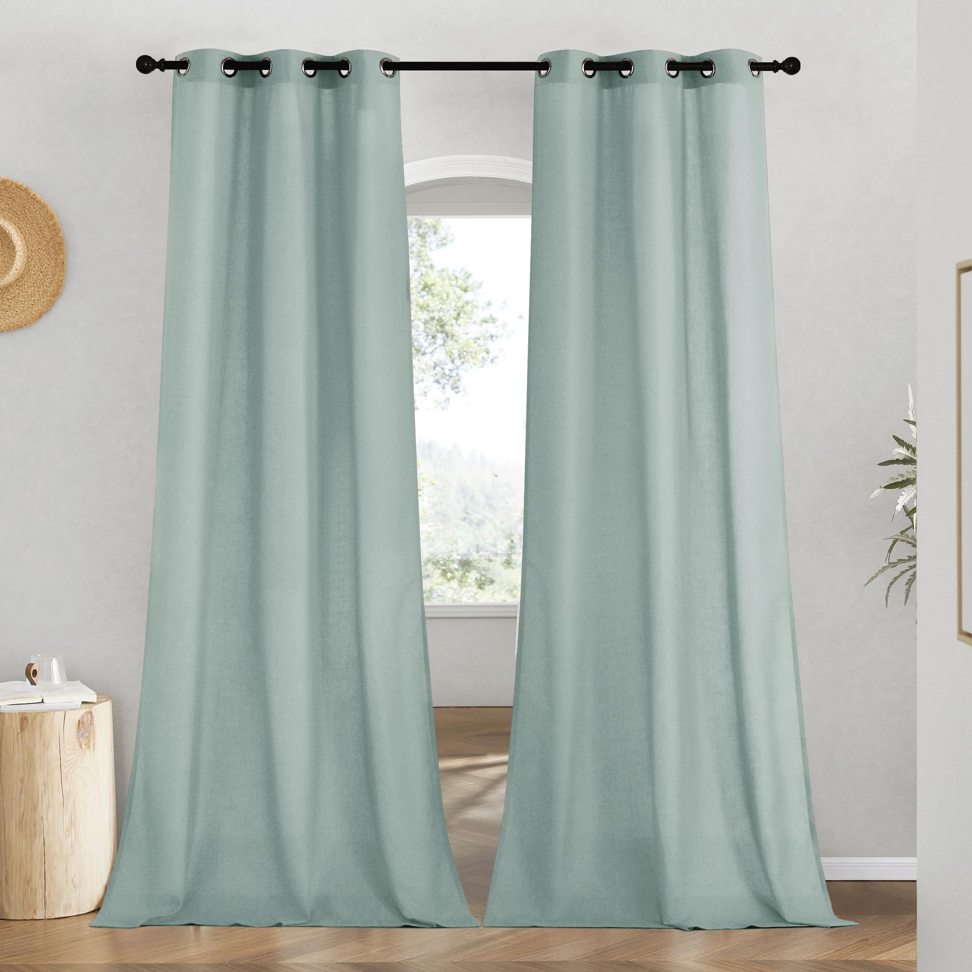 NICETOWN Natural Linen Curtains 84 inch Long 2 Panels Set, Grommet Top Thick Linen Burlap Semi Sheer Vertical Drapes Privacy Assured with Light Filtering for Bedroom/Living Room, W55 x L84