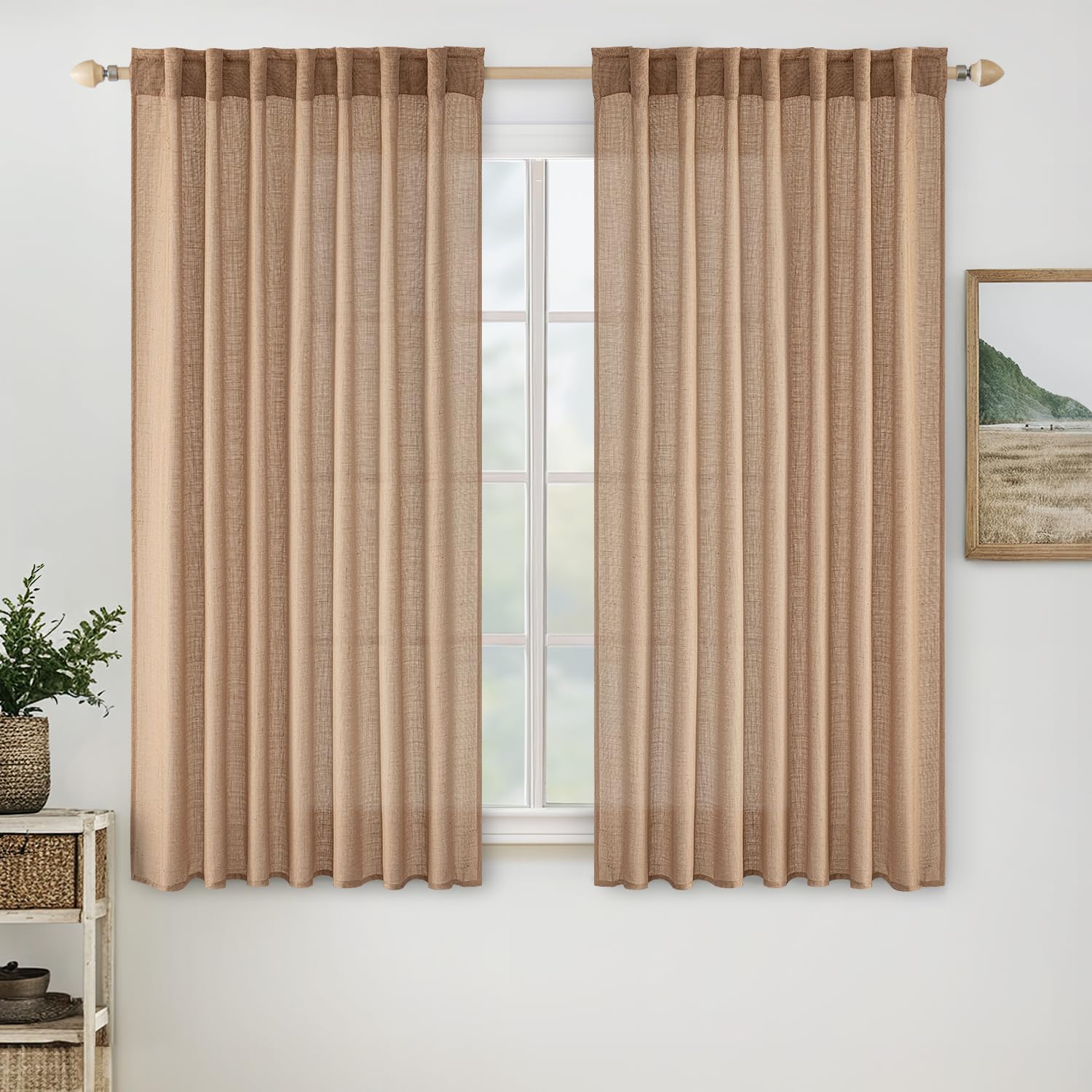 MIULEE Natural White Linen Curtains 84 Inch Long for Bedroom Living Room, Soft Thick Linen Textured Window Drapes Semi Sheer Light Filtering Rod Pocket Back Tab Neutral Farmhouse Cream Ivory 2 Panels