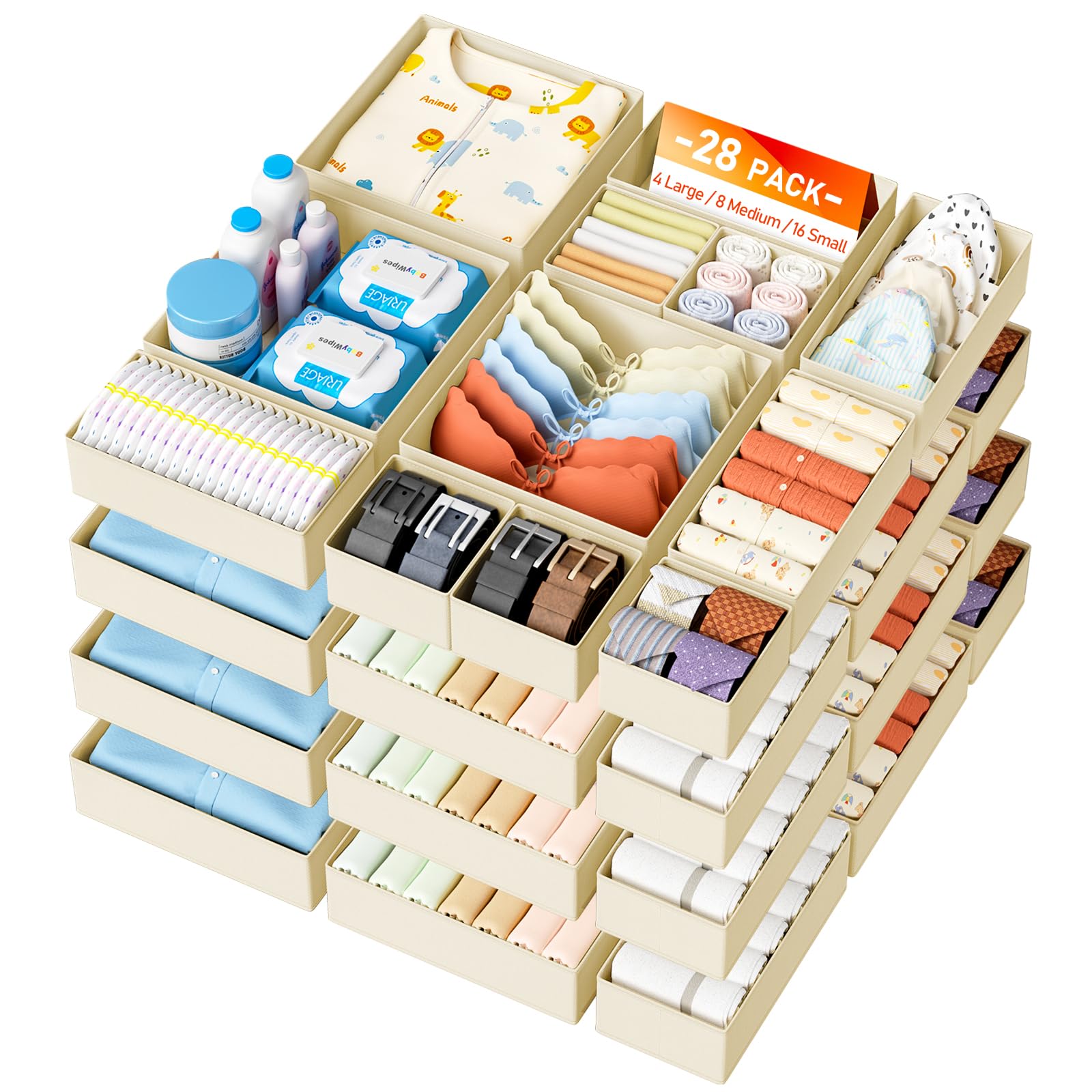 DIMJ Drawer Organizer Clothes Storage - 18 Pack Baby Dresser Organizer for Nursery, Foldable Closet Drawer Organizer Bins for Bedroom Organization, Fabric Storage Dividers for Socks, Underwears, Bras