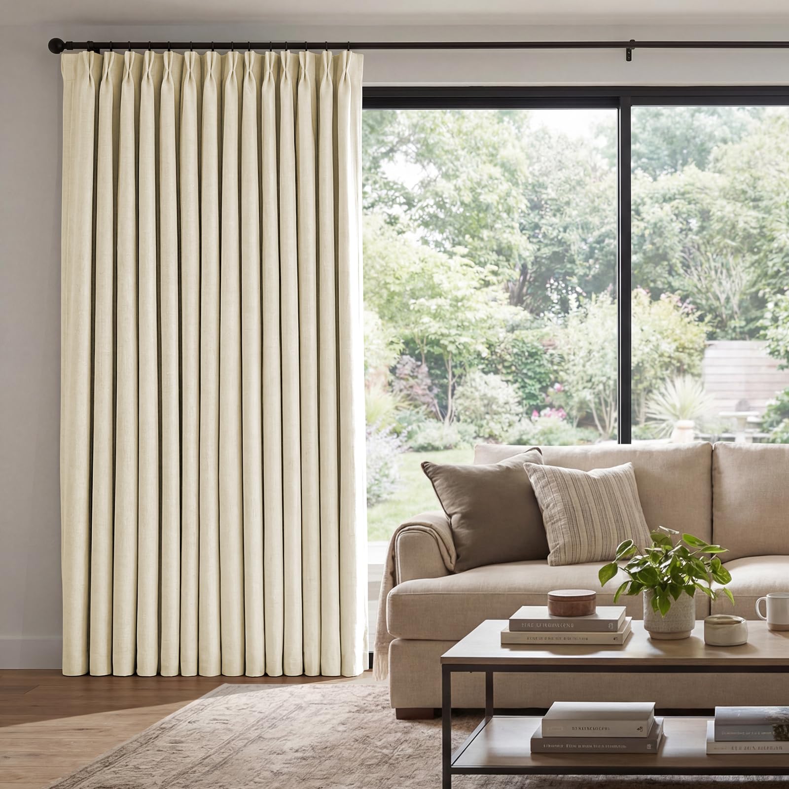 Pinch Pleated Curtains 100% Blackout Linen Curtains 95 Inches Long for Bedroom Living Room, Natural Memory Trained Thermal Insulated Room Darkening Window Pleat Drapes with Hooks, 2 Panels, 40"Wx95"L