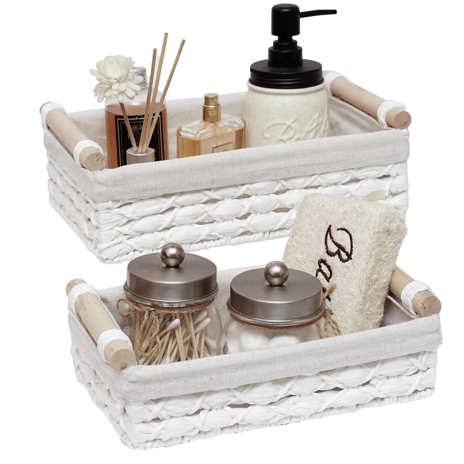 Storage Basket Wicker Baskets for Organizing Storage Bins for Counter Toilet Paper Storage Basket for Toilet Tank Top (Set of 2,Grey)