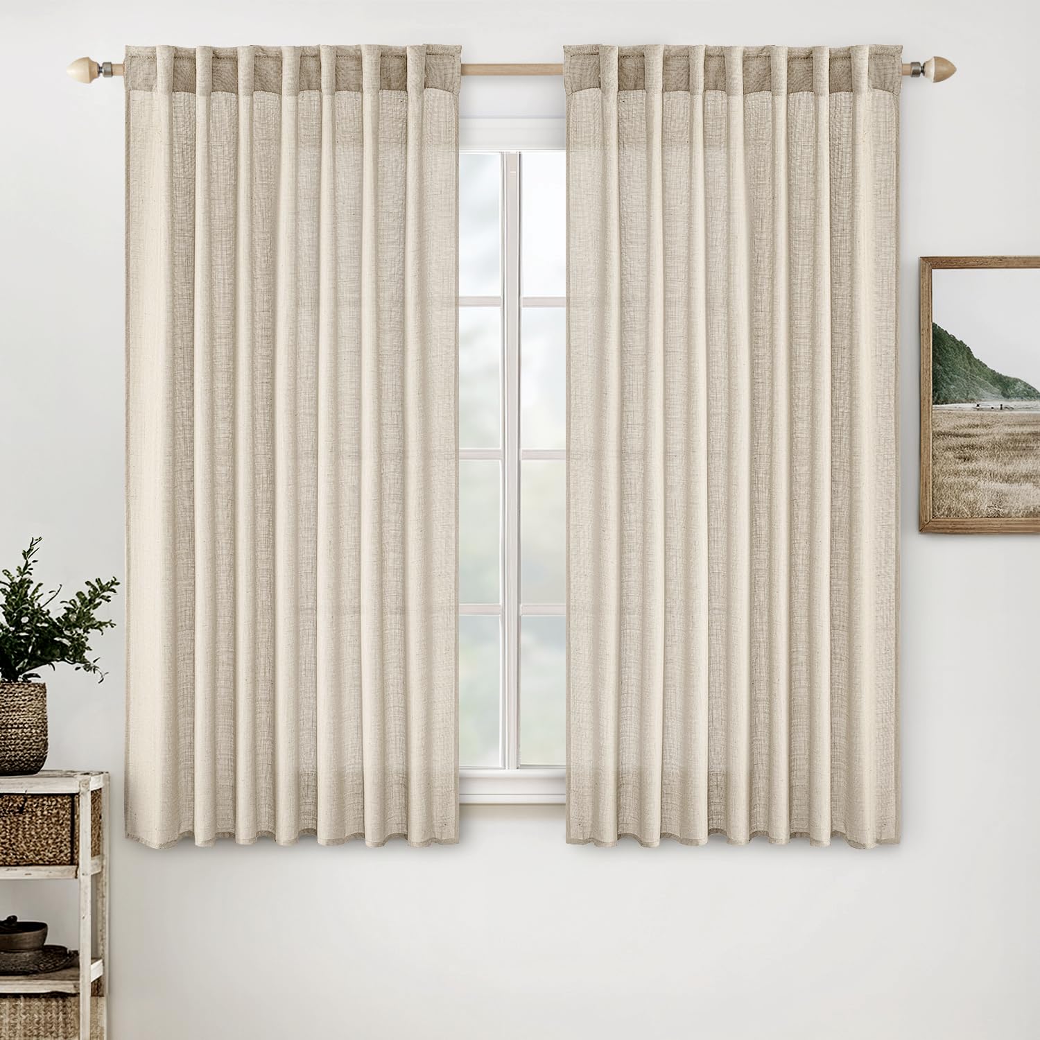 MIULEE Natural White Linen Curtains 84 Inch Long for Bedroom Living Room, Soft Thick Linen Textured Window Drapes Semi Sheer Light Filtering Rod Pocket Back Tab Neutral Farmhouse Cream Ivory 2 Panels
