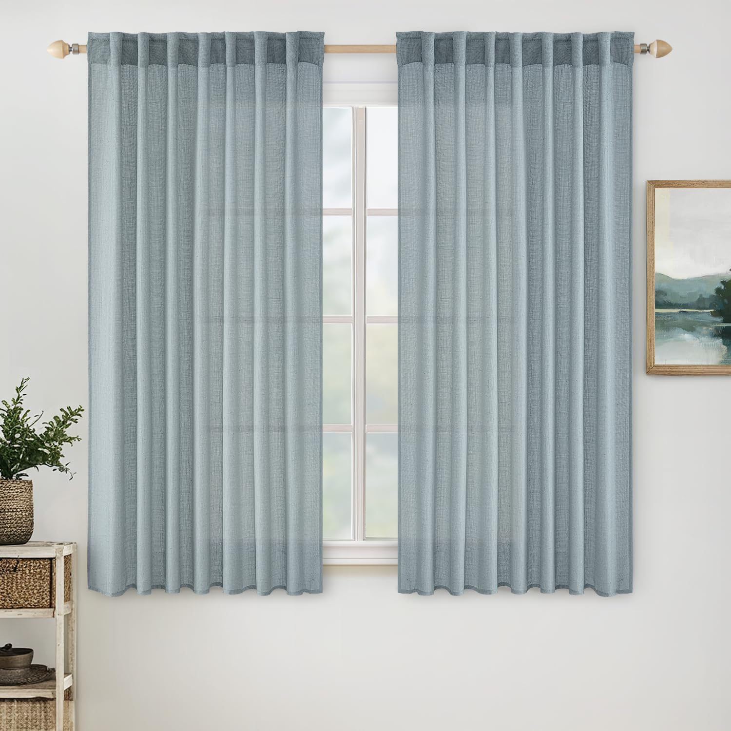 MIULEE Natural White Linen Curtains 84 Inch Long for Bedroom Living Room, Soft Thick Linen Textured Window Drapes Semi Sheer Light Filtering Rod Pocket Back Tab Neutral Farmhouse Cream Ivory 2 Panels