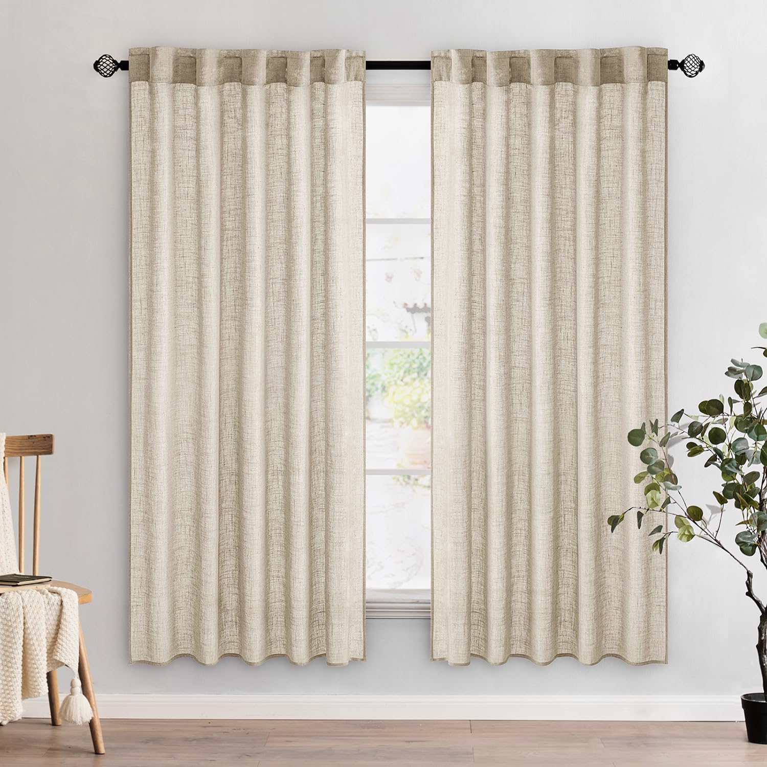 MIULEE Natural White Linen Curtains 84 Inch Long for Bedroom Living Room, Soft Thick Linen Textured Window Drapes Semi Sheer Light Filtering Rod Pocket Back Tab Neutral Farmhouse Cream Ivory 2 Panels