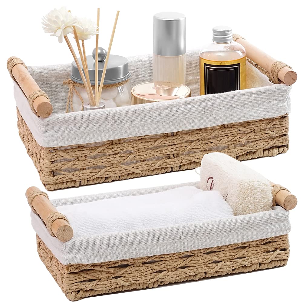 Storage Basket Wicker Baskets for Organizing Storage Bins for Counter Toilet Paper Storage Basket for Toilet Tank Top (Set of 2,Grey)