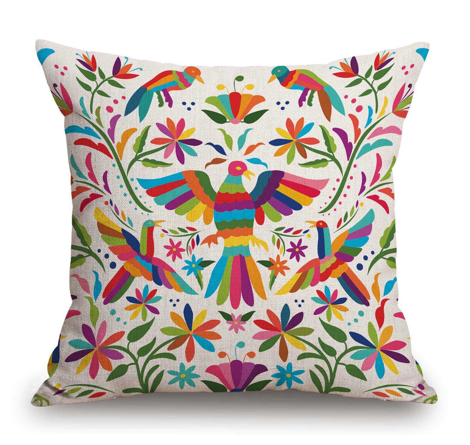 TSSOHU Vintage Flowers Pillow Cover Rustic Cotton Linen Decorative Square Throw Pillow Cover 18x18 Inch for Sofa Couch Decoration