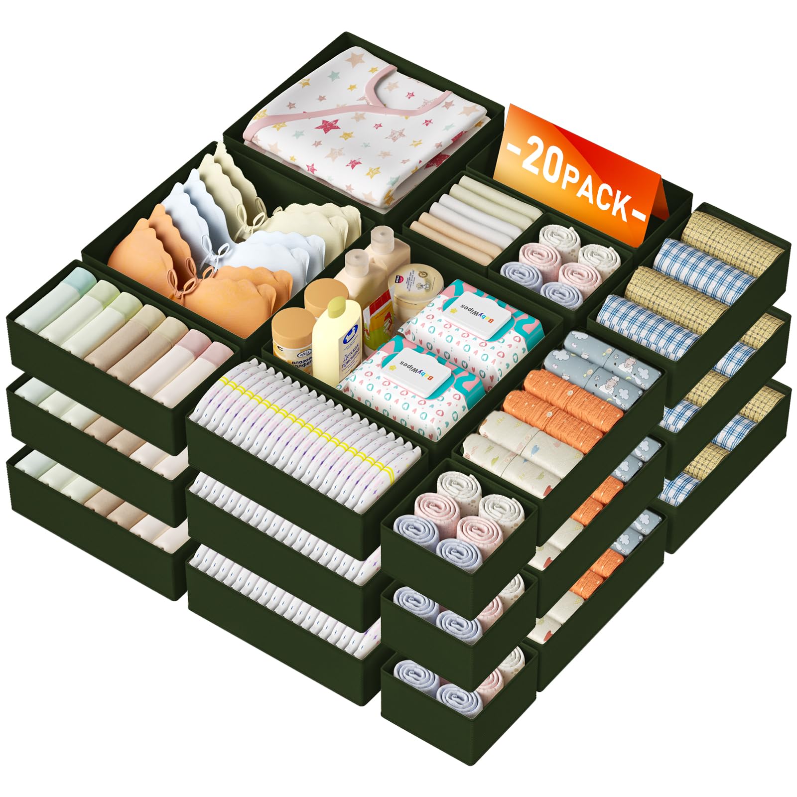DIMJ Drawer Organizer Clothes Storage - 18 Pack Baby Dresser Organizer for Nursery, Foldable Closet Drawer Organizer Bins for Bedroom Organization, Fabric Storage Dividers for Socks, Underwears, Bras