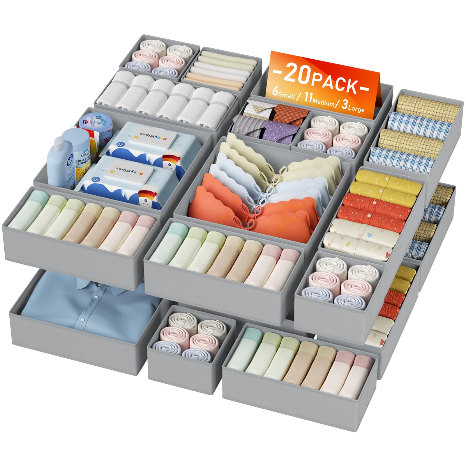 DIMJ Drawer Organizer Clothes Storage - 18 Pack Baby Dresser Organizer for Nursery, Foldable Closet Drawer Organizer Bins for Bedroom Organization, Fabric Storage Dividers for Socks, Underwears, Bras
