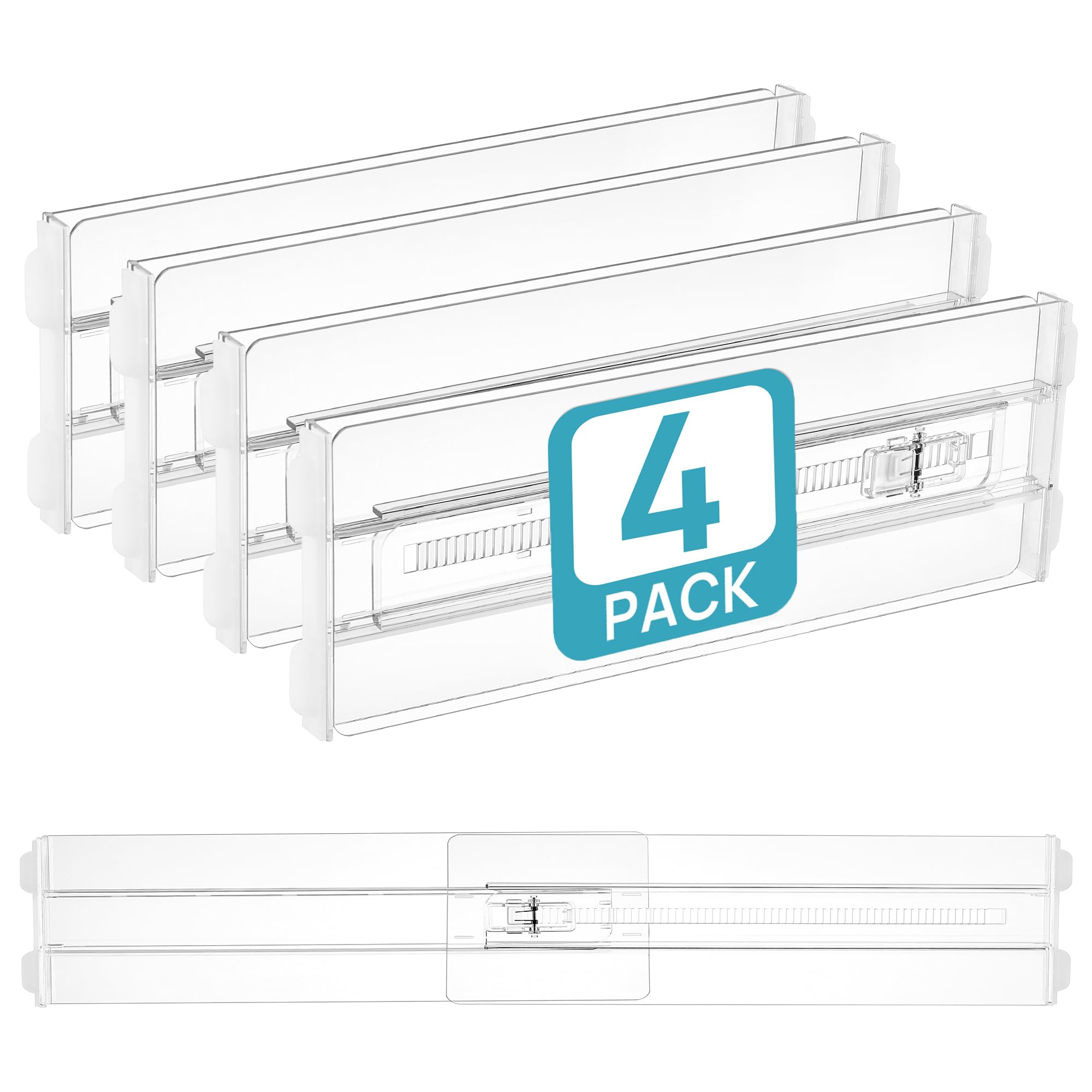 Vtopmart 12 Pack Drawer Dividers for Clothes, 4" High 10.2"-16.5" Adjustable Expandable Dresser Drawer Organizer, Clear Plastic Separators for Dresser, Baby Clothing, Underwear, Cosmetic, Toiletries