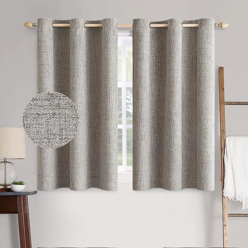 MIULEE 100% Blackout Linen Textured Curtains for Bedroom Solid Thermal Insulated Natural Beige Grommet Room Darkening Curtains & Drapes Luxury Decor for Living Room Nursery 52 x 84 Inch (2 Panels)