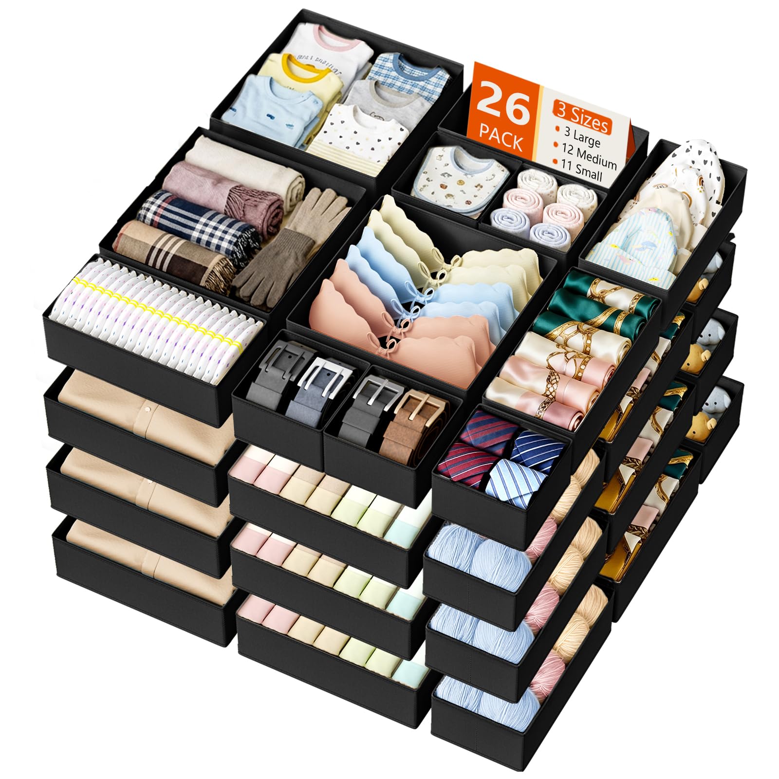 DIMJ Drawer Organizer Clothes Storage - 18 Pack Baby Dresser Organizer for Nursery, Foldable Closet Drawer Organizer Bins for Bedroom Organization, Fabric Storage Dividers for Socks, Underwears, Bras
