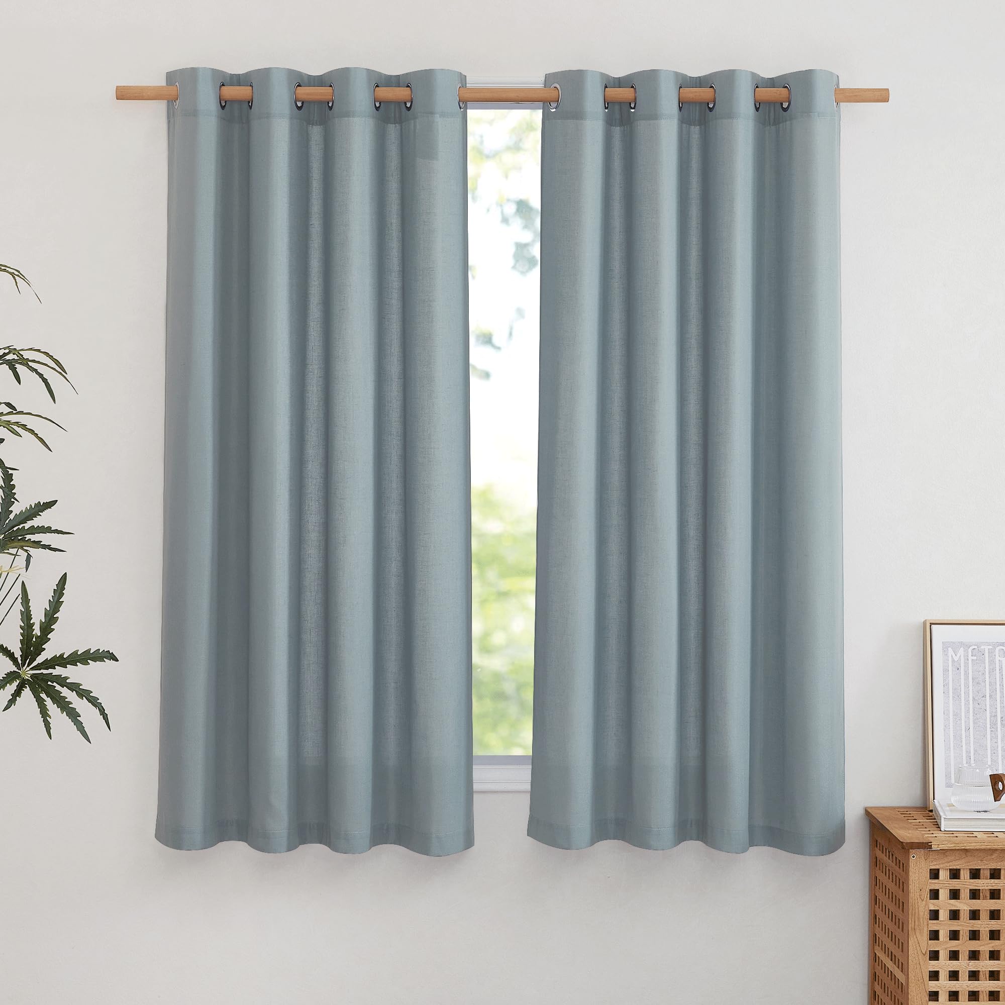 NICETOWN Natural Linen Curtains 84 inch Long 2 Panels Set, Grommet Top Thick Linen Burlap Semi Sheer Vertical Drapes Privacy Assured with Light Filtering for Bedroom/Living Room, W55 x L84