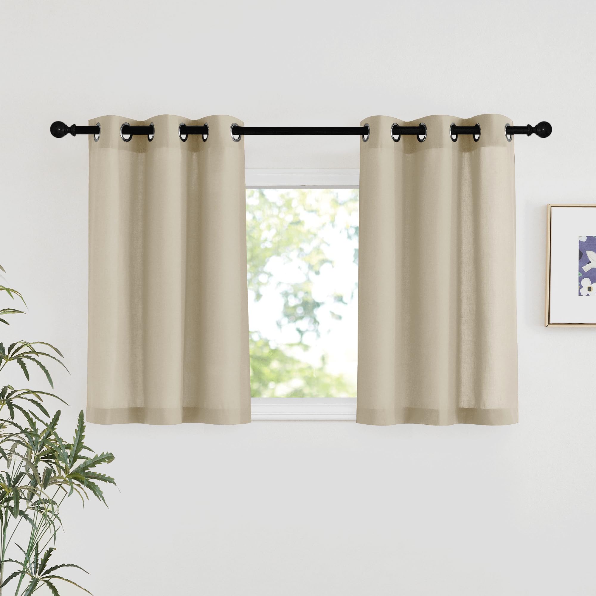 NICETOWN Natural Linen Curtains 84 inch Long 2 Panels Set, Grommet Top Thick Linen Burlap Semi Sheer Vertical Drapes Privacy Assured with Light Filtering for Bedroom/Living Room, W55 x L84