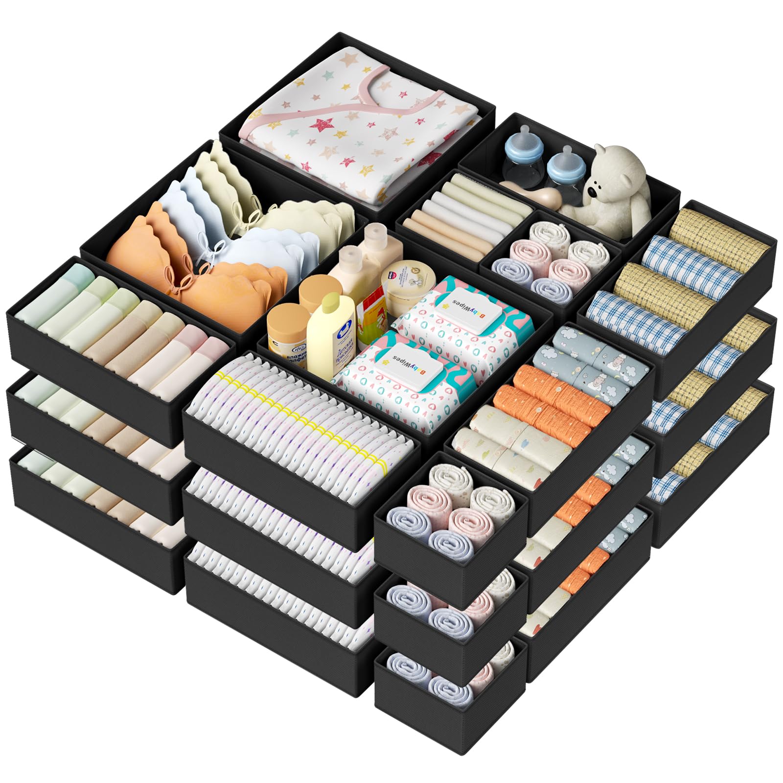 DIMJ Drawer Organizer Clothes Storage - 18 Pack Baby Dresser Organizer for Nursery, Foldable Closet Drawer Organizer Bins for Bedroom Organization, Fabric Storage Dividers for Socks, Underwears, Bras