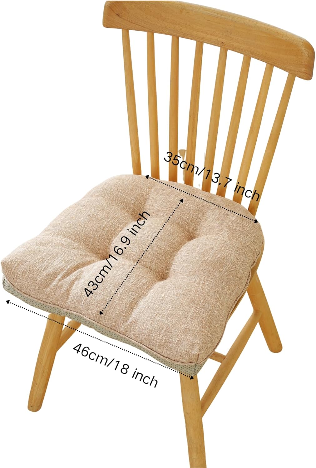 Cotton Linen Soft Comfort Chair Cushion 18"x17"x2" Tufted Chair Pads with Ties Non-Slip Seat Cushions for Indoor Dining Room Kitchen and Office Chairs (Khaki,18"x17")