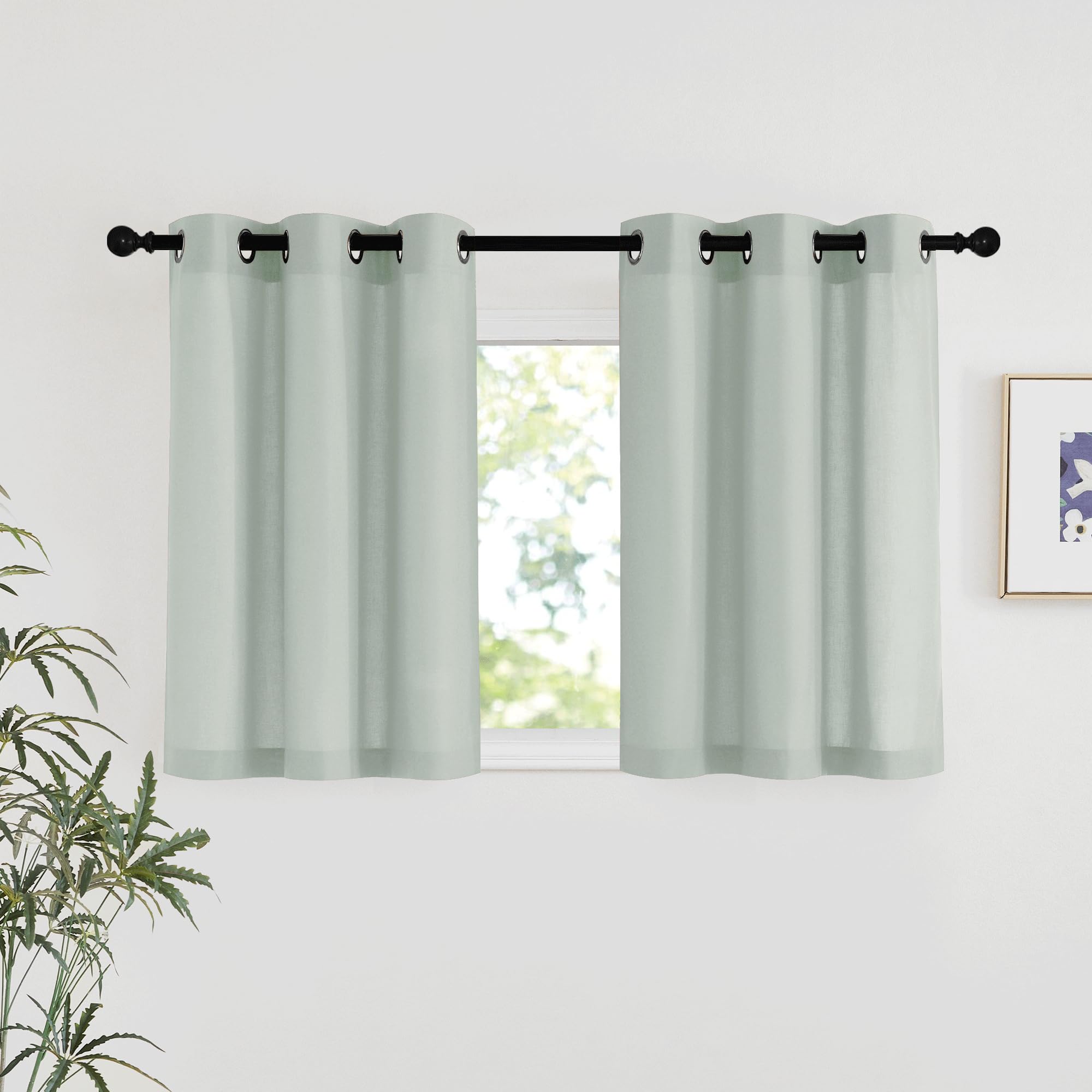 NICETOWN Natural Linen Curtains 84 inch Long 2 Panels Set, Grommet Top Thick Linen Burlap Semi Sheer Vertical Drapes Privacy Assured with Light Filtering for Bedroom/Living Room, W55 x L84