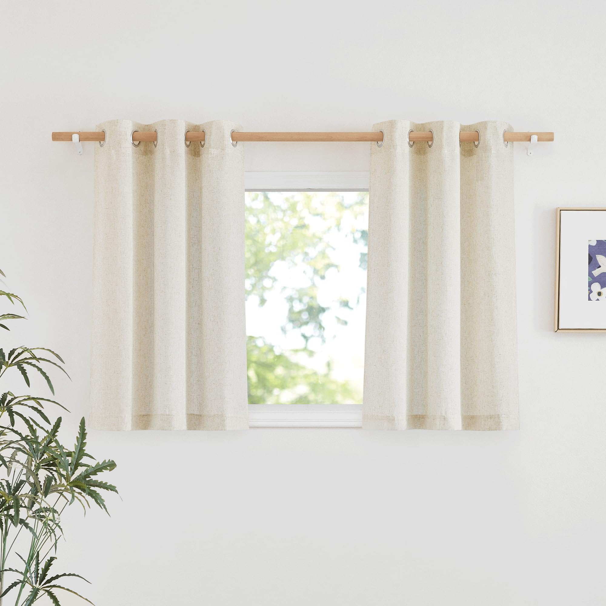 NICETOWN Natural Linen Curtains 84 inch Long 2 Panels Set, Grommet Top Thick Linen Burlap Semi Sheer Vertical Drapes Privacy Assured with Light Filtering for Bedroom/Living Room, W55 x L84