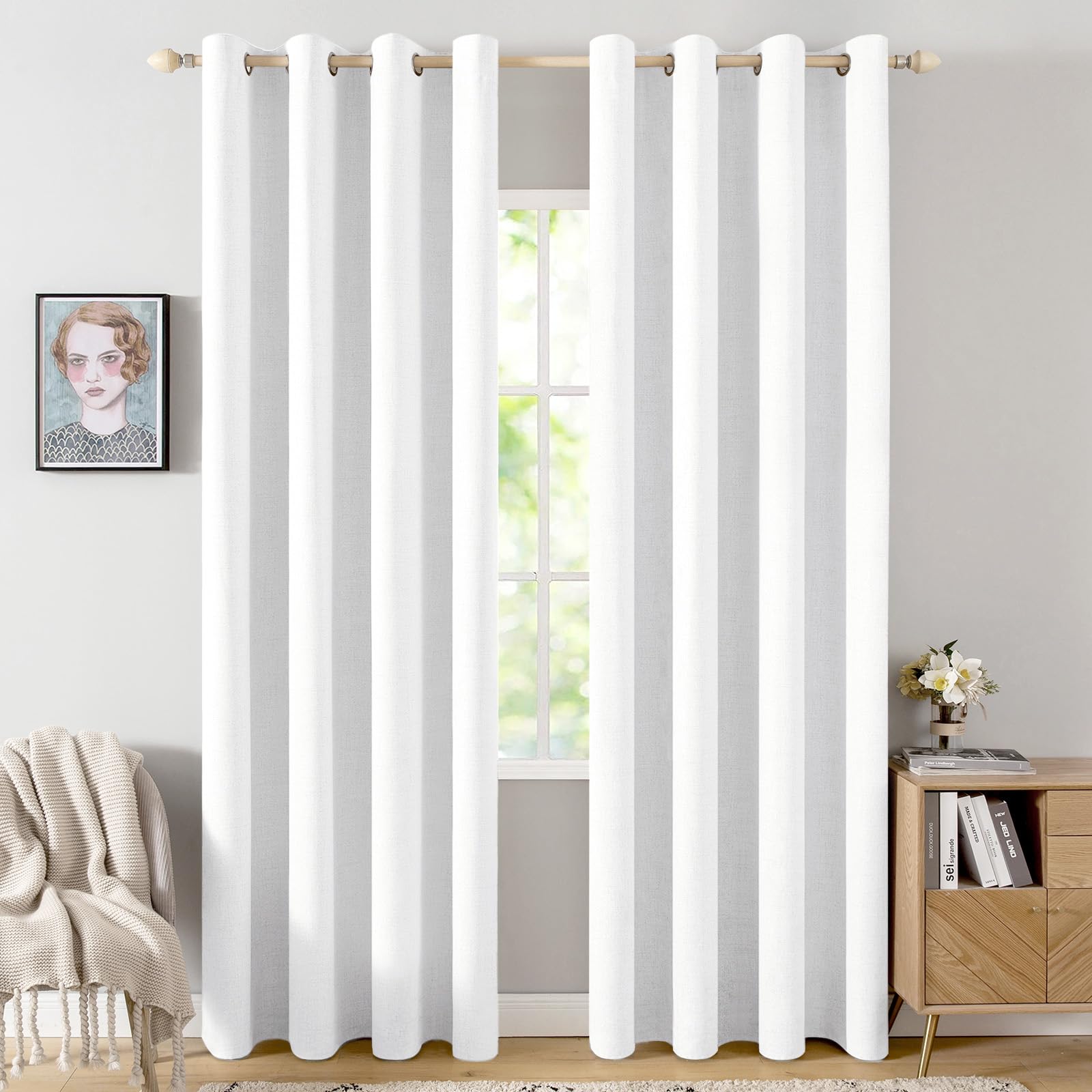MIULEE 100% Blackout Linen Textured Curtains for Bedroom Solid Thermal Insulated Natural Beige Grommet Room Darkening Curtains & Drapes Luxury Decor for Living Room Nursery 52 x 84 Inch (2 Panels)