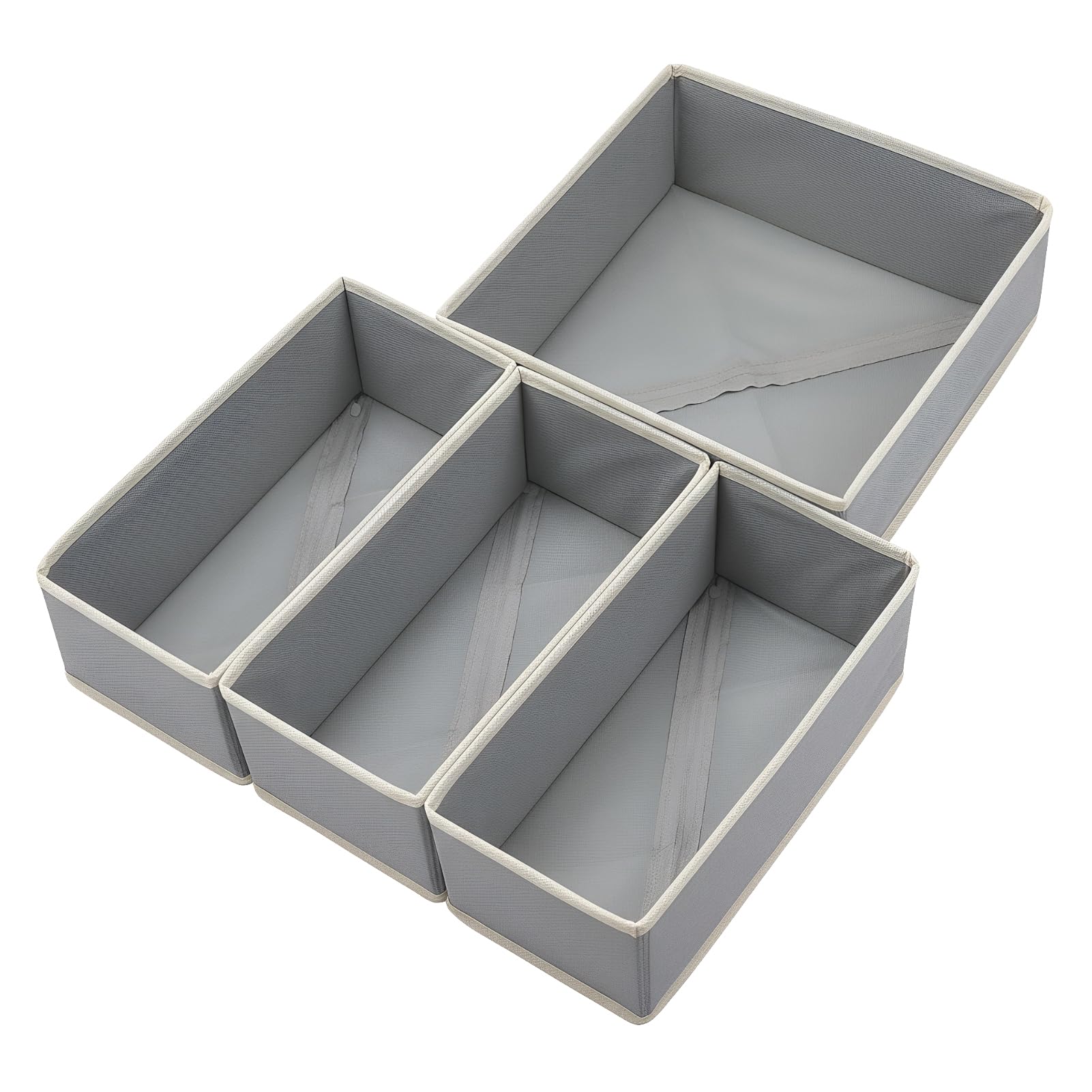 Bructhun Drawer Organizer Set of 4 Beige - Fabric Storage Bins for Clothes, Underwear, Socks & Bras - 11" Dresser Dividers for Bedroom Closet
