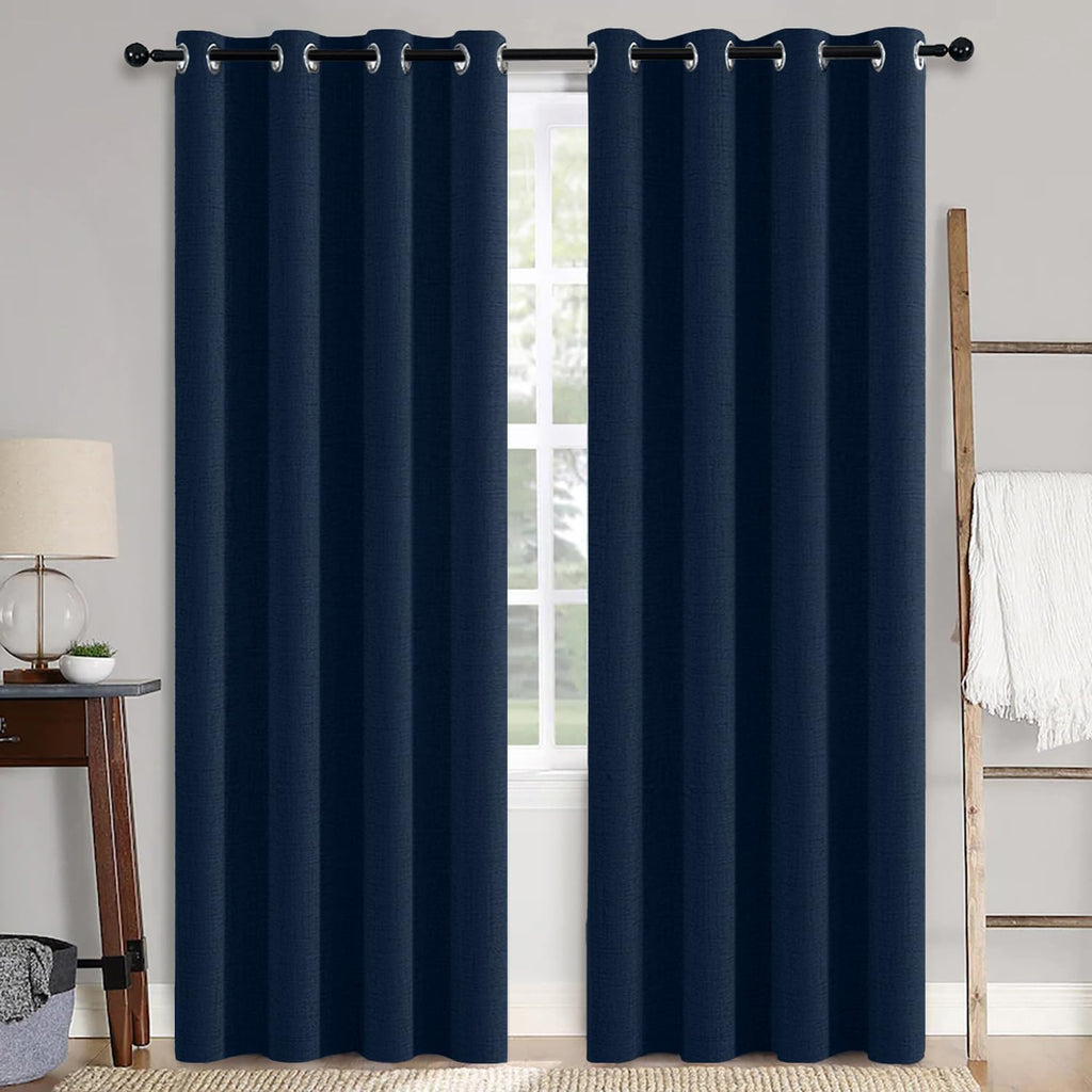 MIULEE 100% Blackout Linen Textured Curtains for Bedroom Solid Thermal Insulated Natural Beige Grommet Room Darkening Curtains & Drapes Luxury Decor for Living Room Nursery 52 x 84 Inch (2 Panels)
