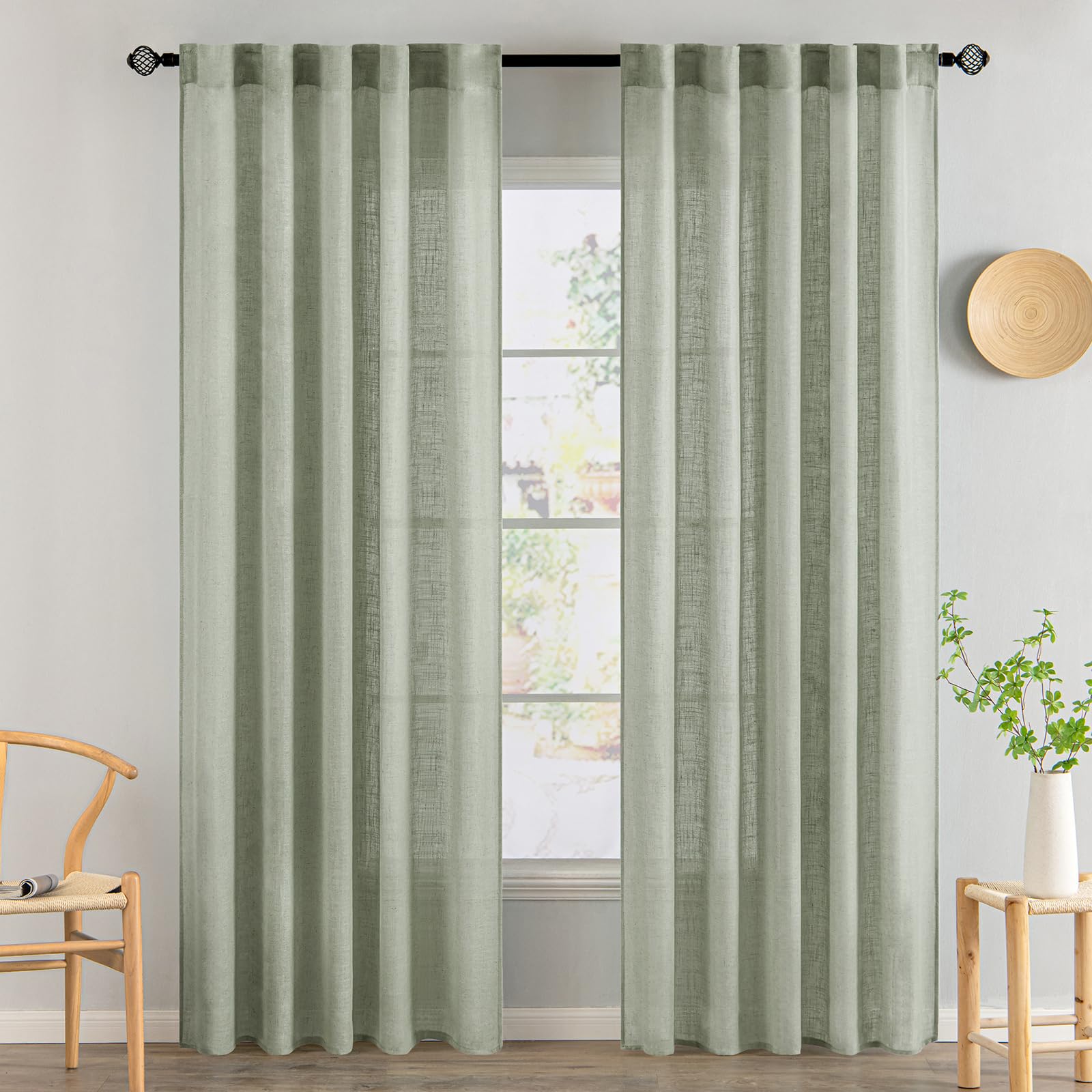 MIULEE Taupe Linen Curtains 84 Inch Length for Bedroom Living Room, Soft Thick Linen Textured Window Drapes Semi Sheer Light Filtering Back Tab Rod Pocket Burlap Look Farmhouse Country Decor, 2 Panels