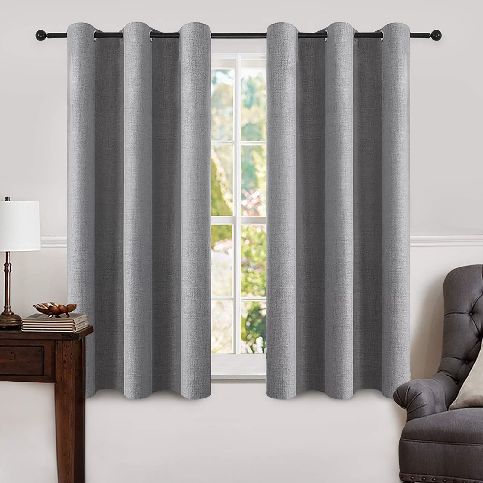 MIULEE 100% Blackout Linen Textured Curtains for Bedroom Solid Thermal Insulated Natural Beige Grommet Room Darkening Curtains & Drapes Luxury Decor for Living Room Nursery 52 x 84 Inch (2 Panels)